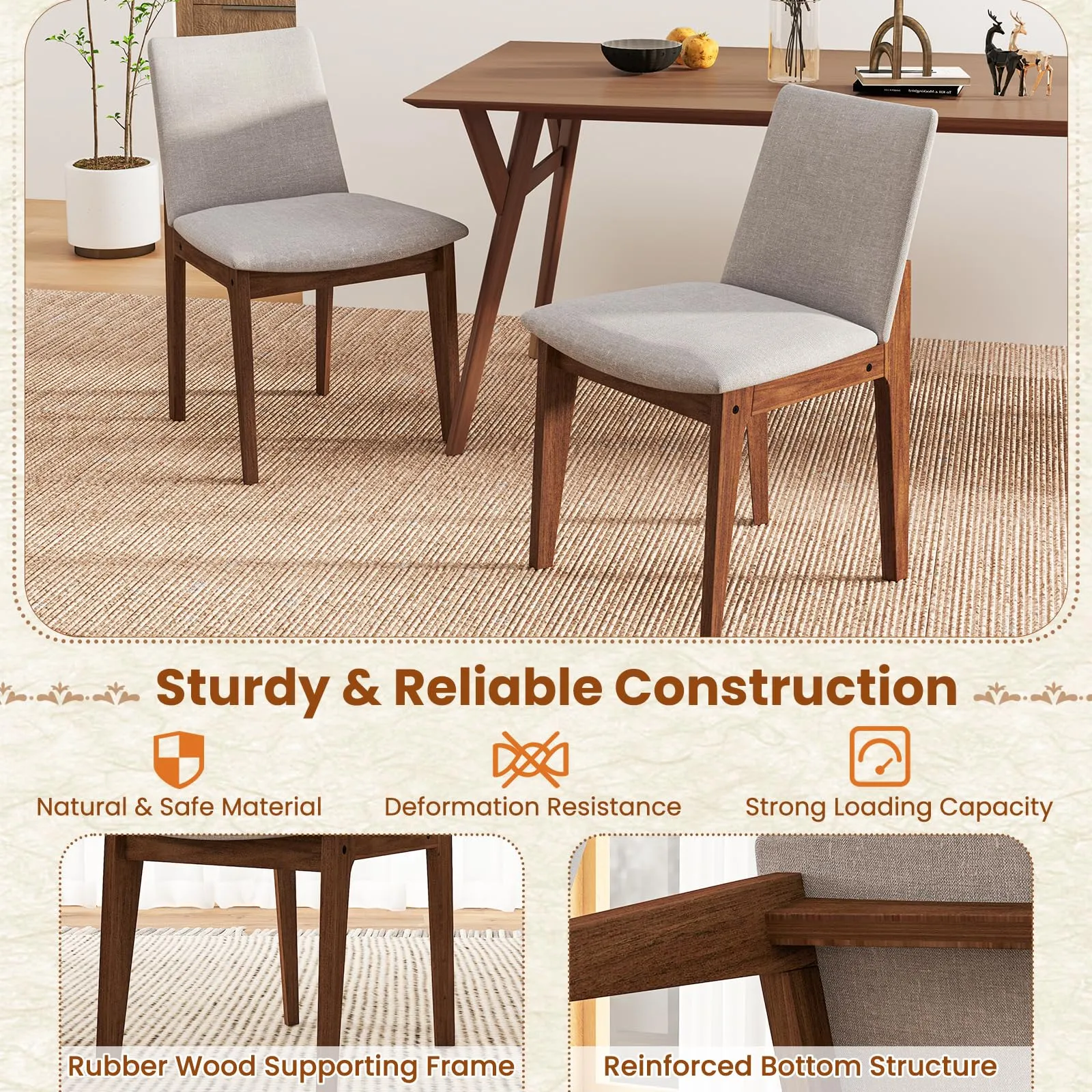 Giantex Upholstered Dining Chairs Set of 2/4, Linen Fabric Wooden Kitchen Chairs w/Rubber Wood Frame