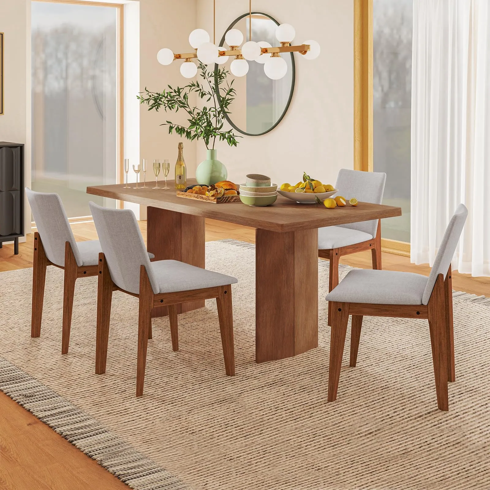 Giantex Upholstered Dining Chairs Set of 2/4, Linen Fabric Wooden Kitchen Chairs w/Rubber Wood Frame
