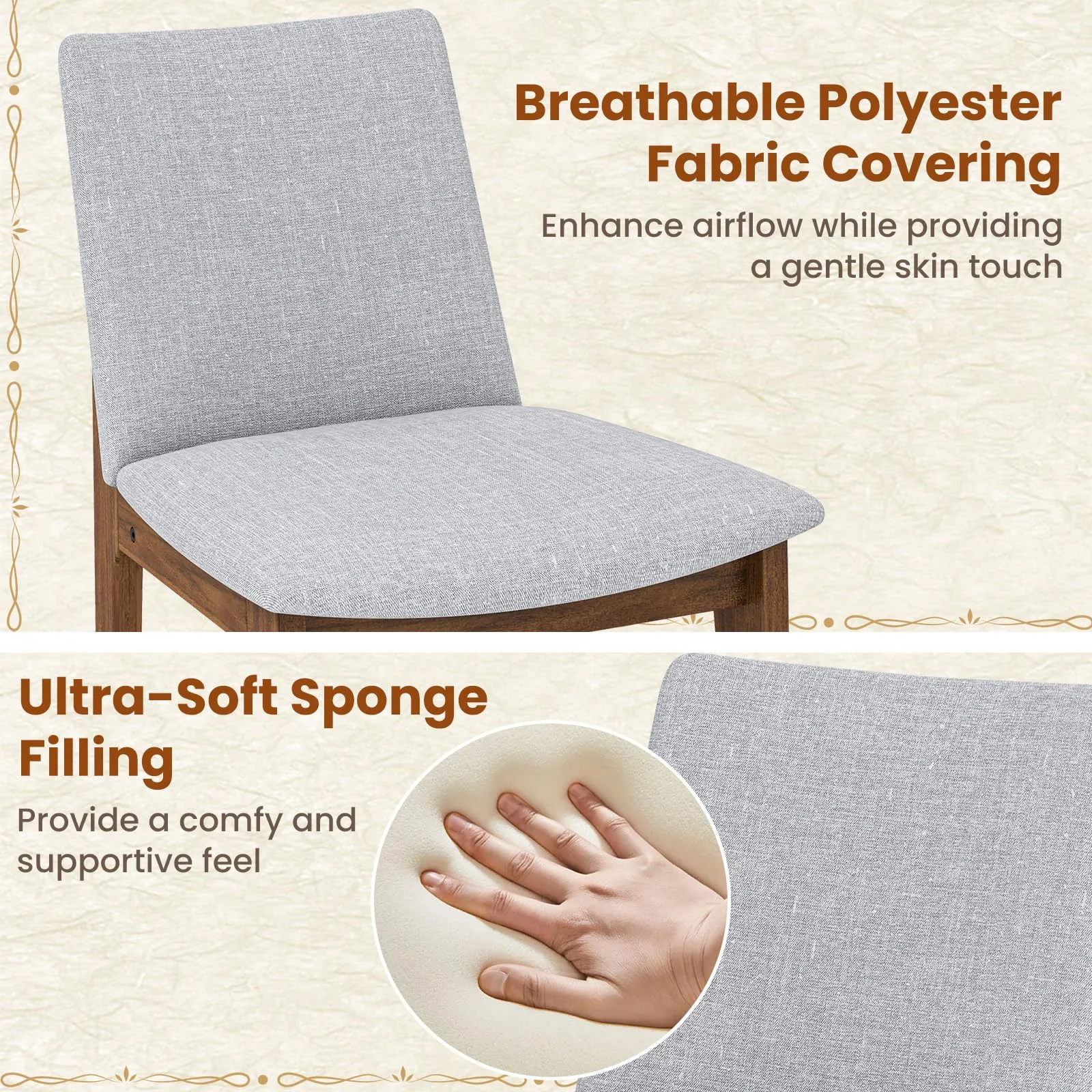 Giantex Upholstered Dining Chairs Set of 2/4, Linen Fabric Wooden Kitchen Chairs w/Rubber Wood Frame
