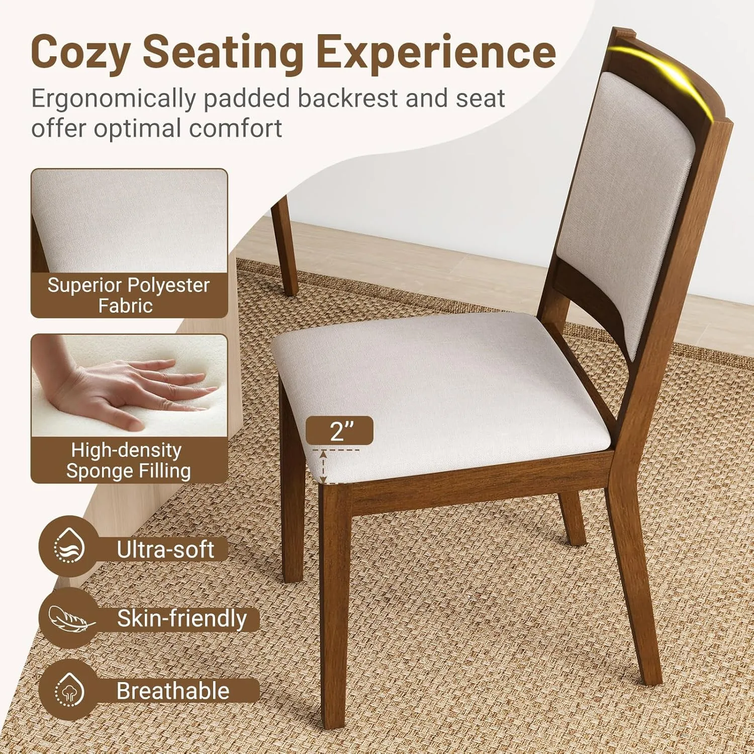 Giantex Upholstered Dining Chairs Set of 2/4, Modern Farmhouse Kitchen Chairs w/Padded Backrest & Cushioned Seat, Rubber Wood Frame