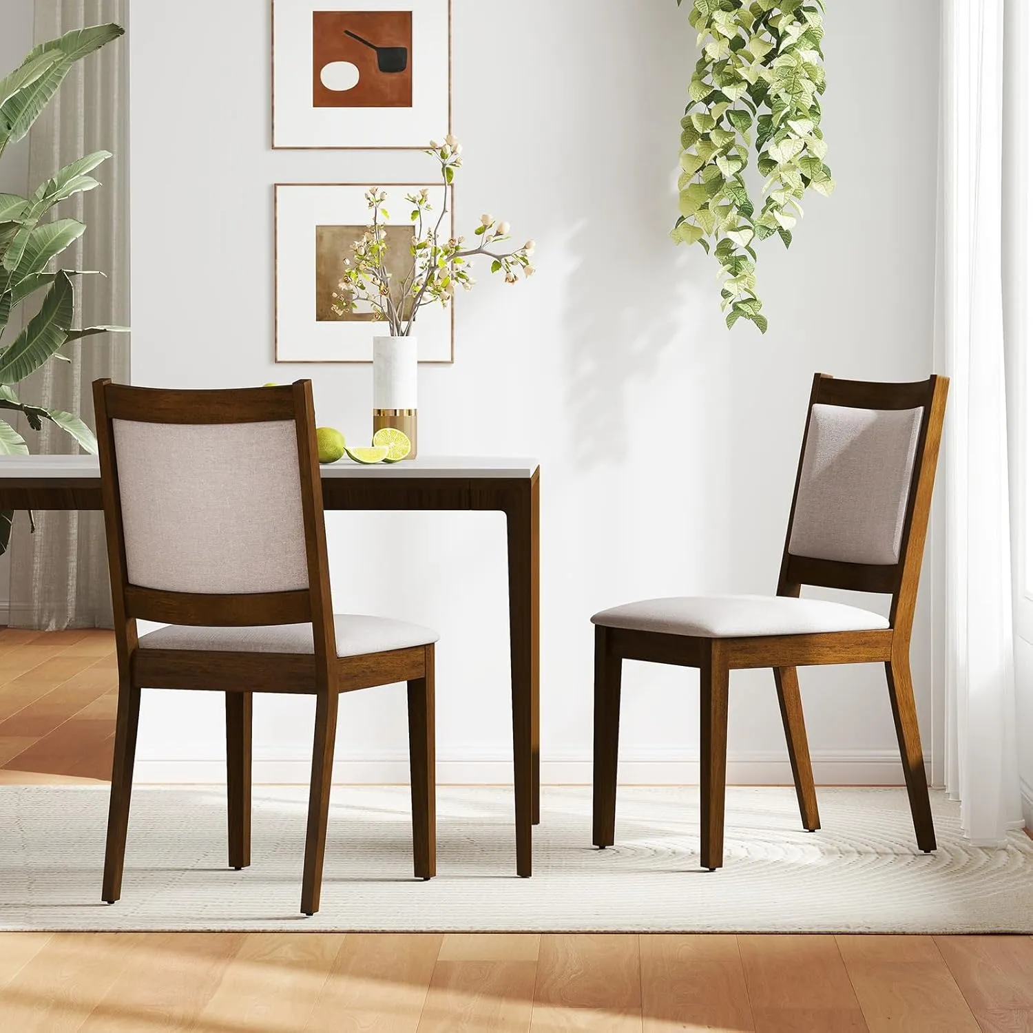 Giantex Upholstered Dining Chairs Set of 2/4, Modern Farmhouse Kitchen Chairs w/Padded Backrest & Cushioned Seat, Rubber Wood Frame