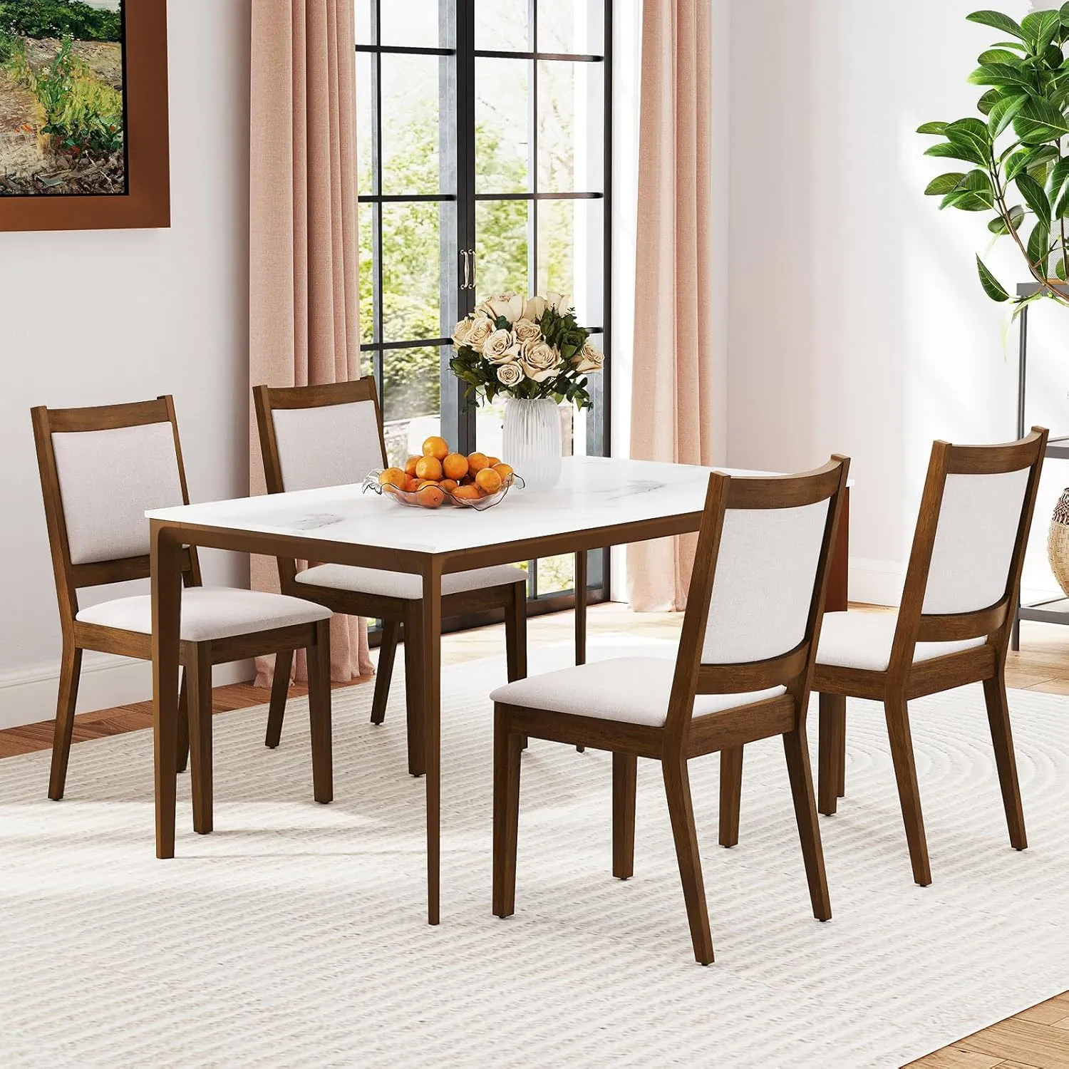 Giantex Upholstered Dining Chairs Set of 2/4, Modern Farmhouse Kitchen Chairs w/Padded Backrest & Cushioned Seat, Rubber Wood Frame
