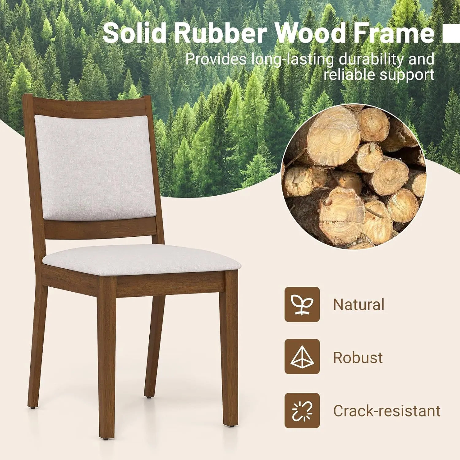 Giantex Upholstered Dining Chairs Set of 2/4, Modern Farmhouse Kitchen Chairs w/Padded Backrest & Cushioned Seat, Rubber Wood Frame