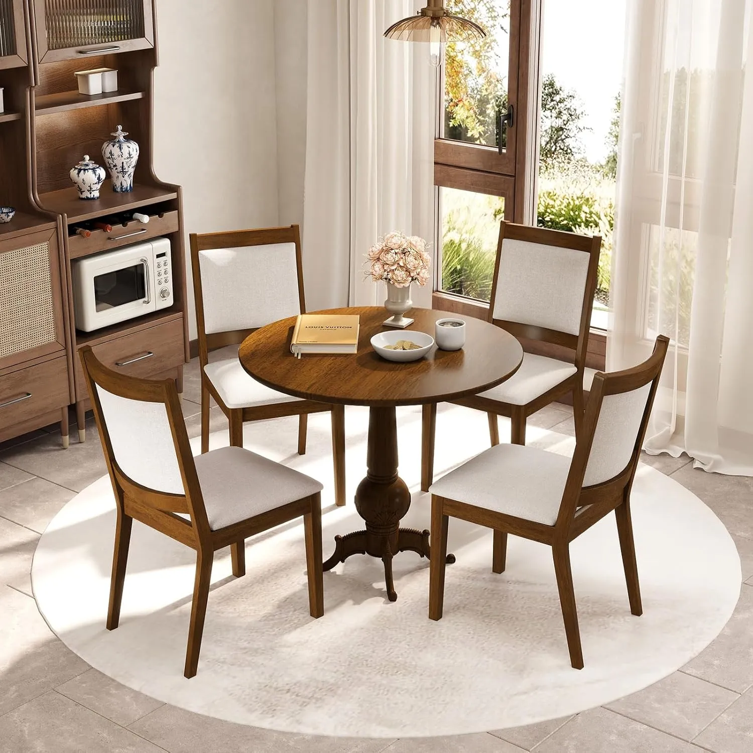 Giantex Upholstered Dining Chairs Set of 2/4, Modern Farmhouse Kitchen Chairs w/Padded Backrest & Cushioned Seat, Rubber Wood Frame