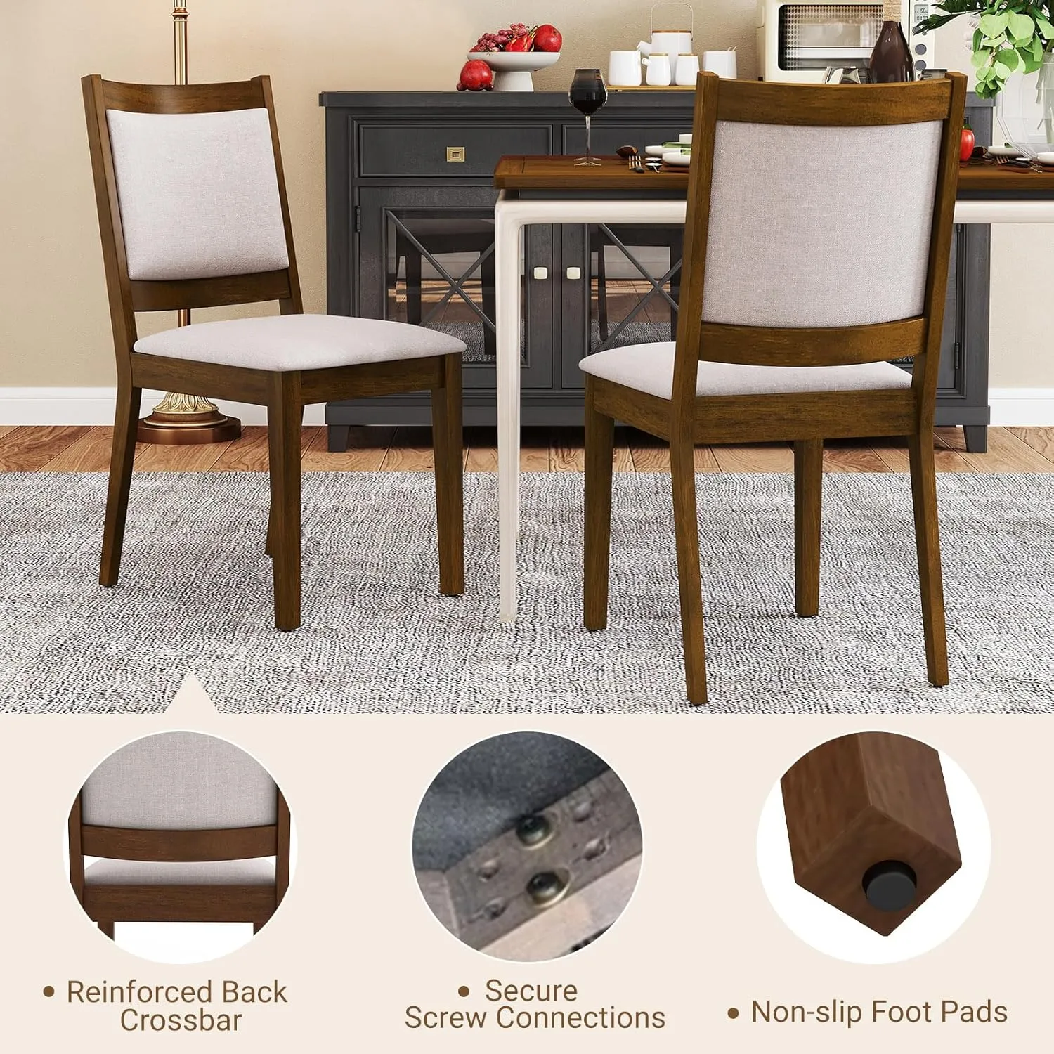 Giantex Upholstered Dining Chairs Set of 2/4, Modern Farmhouse Kitchen Chairs w/Padded Backrest & Cushioned Seat, Rubber Wood Frame