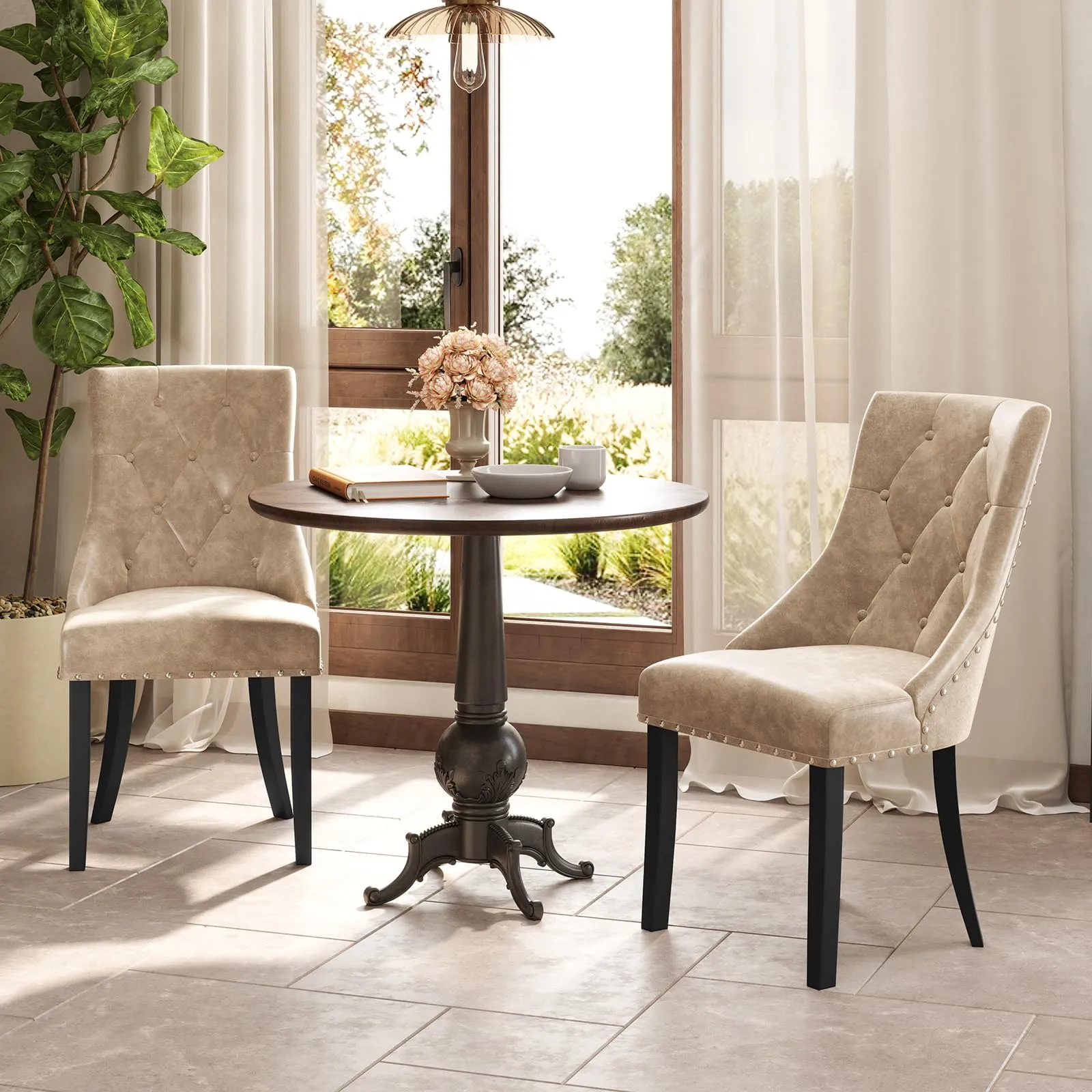 Giantex Upholstered Dining Chairs Set of 2/4, Tufted Wingback Kitchen Chairs w/Solid Wood Legs, Padded Seat
