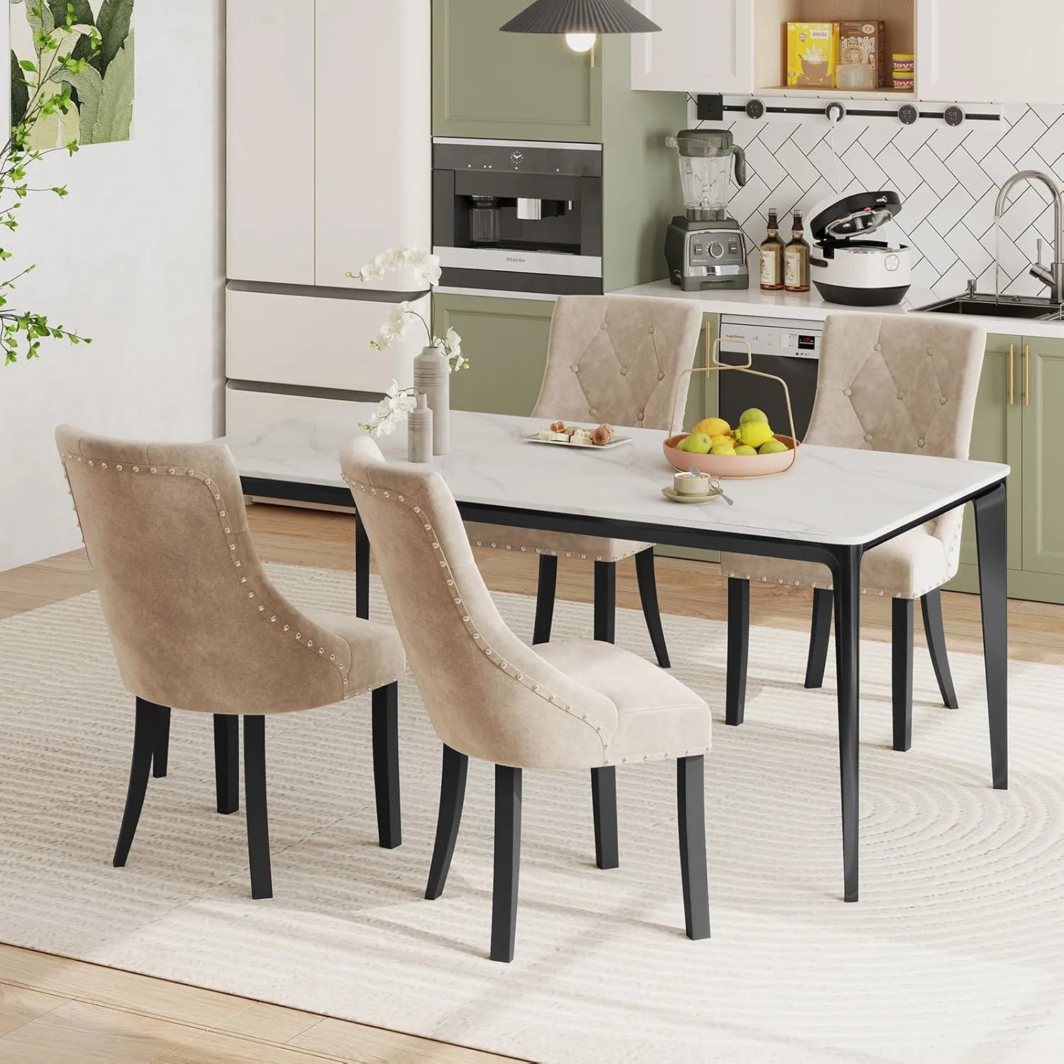 Giantex Upholstered Dining Chairs Set of 2/4, Tufted Wingback Kitchen Chairs w/Solid Wood Legs, Padded Seat