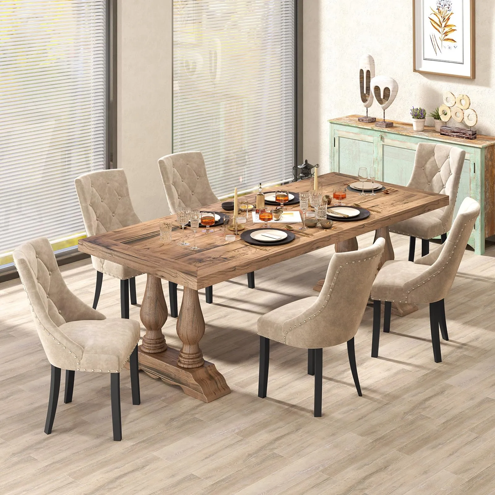 Giantex Upholstered Dining Chairs Set of 2/4, Tufted Wingback Kitchen Chairs w/Solid Wood Legs, Padded Seat