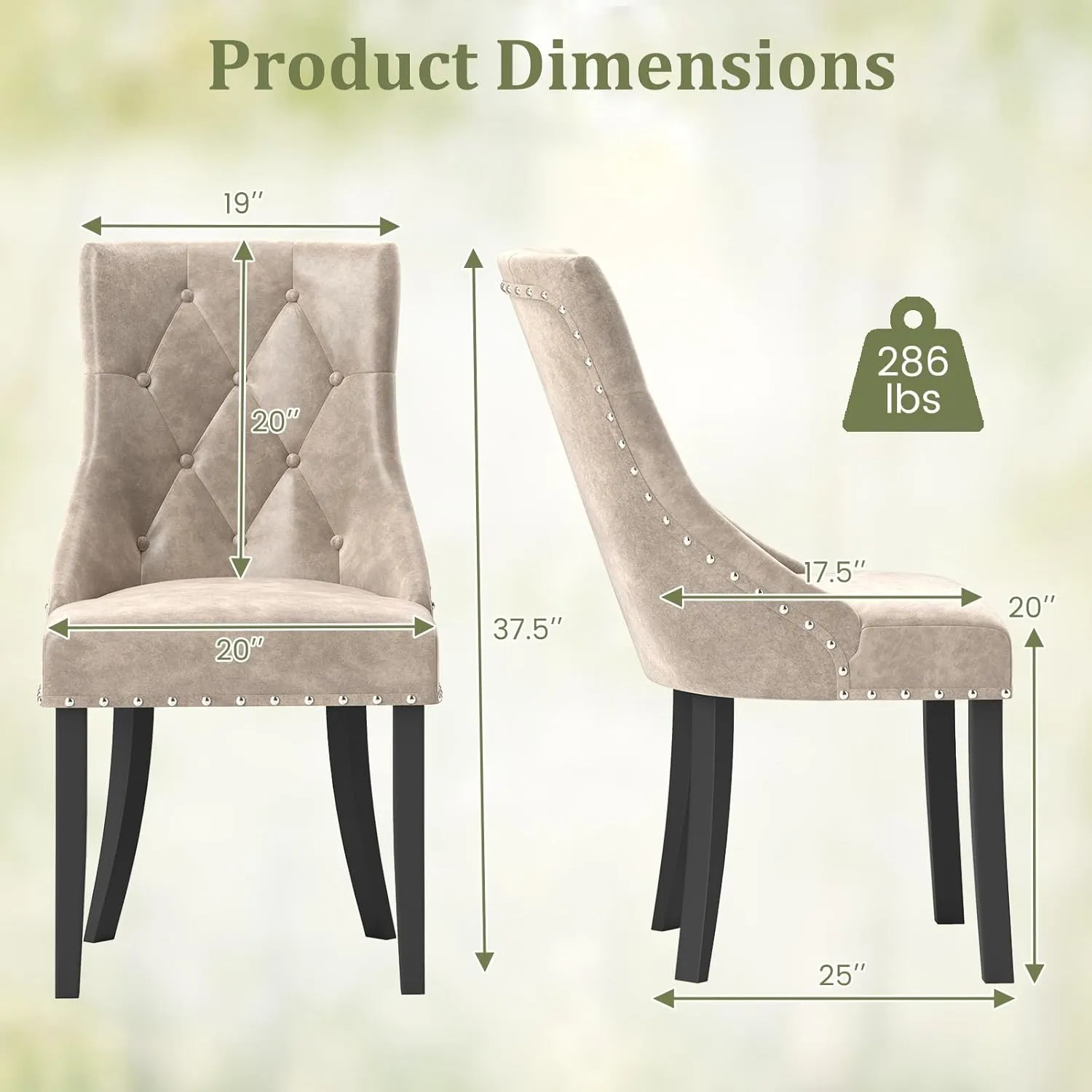 Giantex Upholstered Dining Chairs Set of 2/4, Tufted Wingback Kitchen Chairs w/Solid Wood Legs, Padded Seat