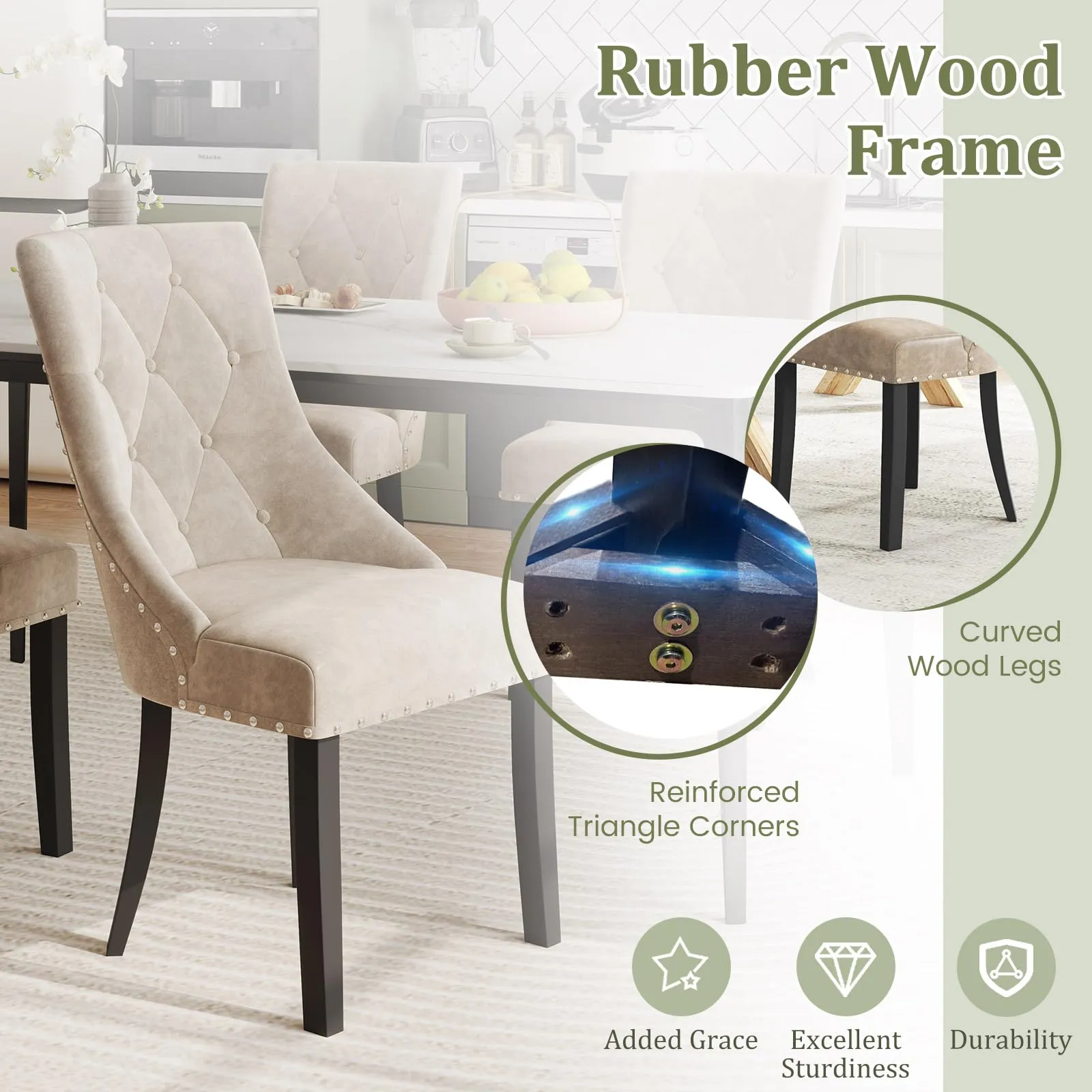 Giantex Upholstered Dining Chairs Set of 2/4, Tufted Wingback Kitchen Chairs w/Solid Wood Legs, Padded Seat