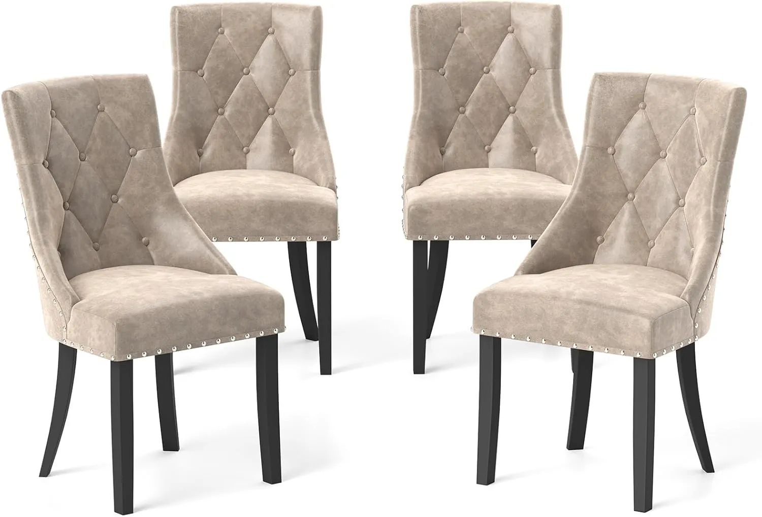 Giantex Upholstered Dining Chairs Set of 2/4, Tufted Wingback Kitchen Chairs w/Solid Wood Legs, Padded Seat