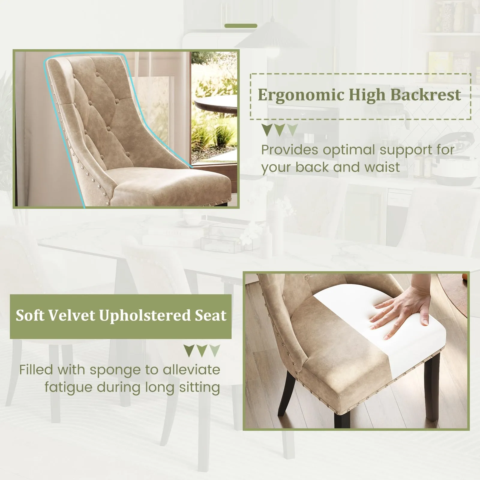 Giantex Upholstered Dining Chairs Set of 2/4, Tufted Wingback Kitchen Chairs w/Solid Wood Legs, Padded Seat