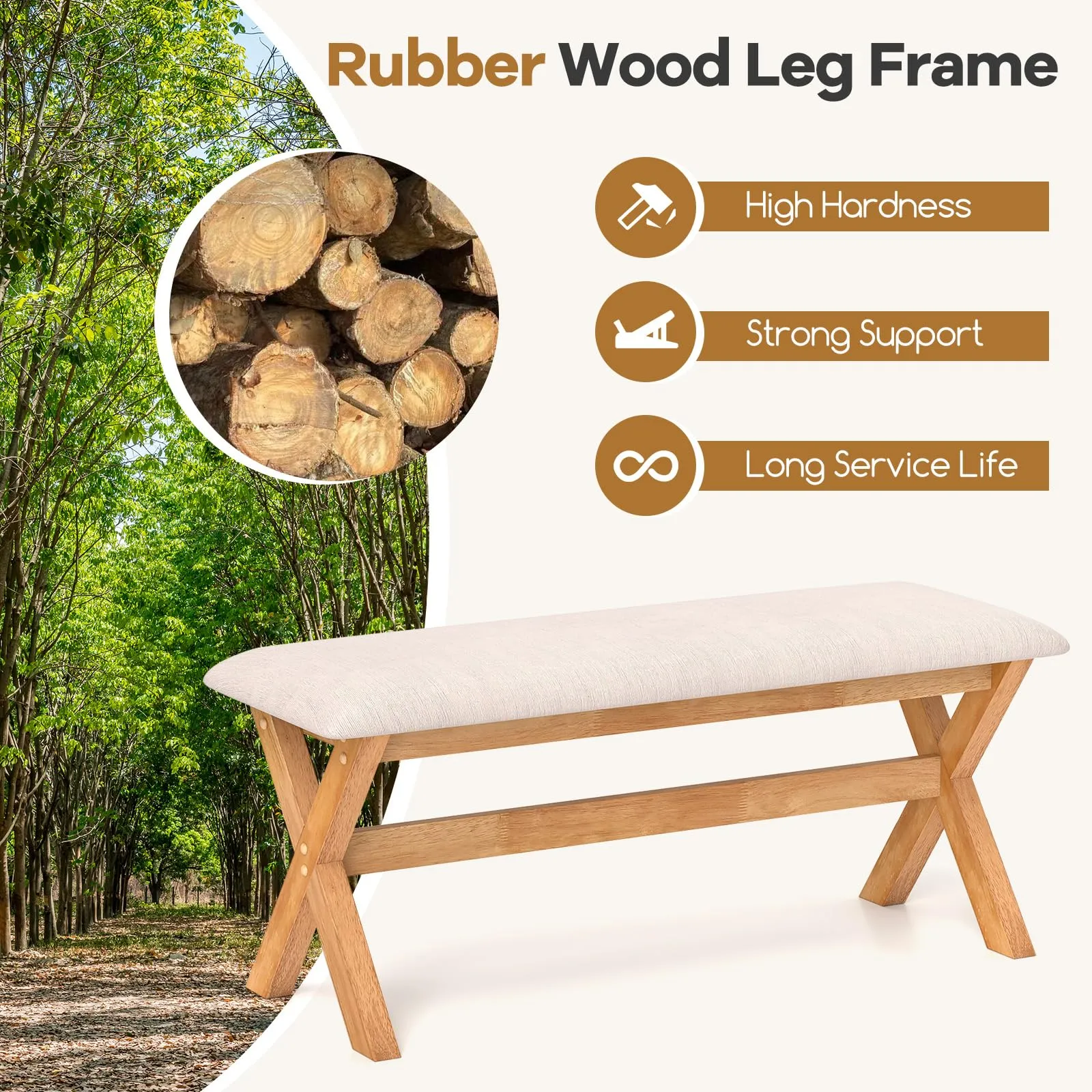 Giantex Upholstered Long Entryway Bench, Rubber Wood Dining Bench with Padded Seat, 43.5x15.5x17.5 Inches, 400 Lbs Capacity