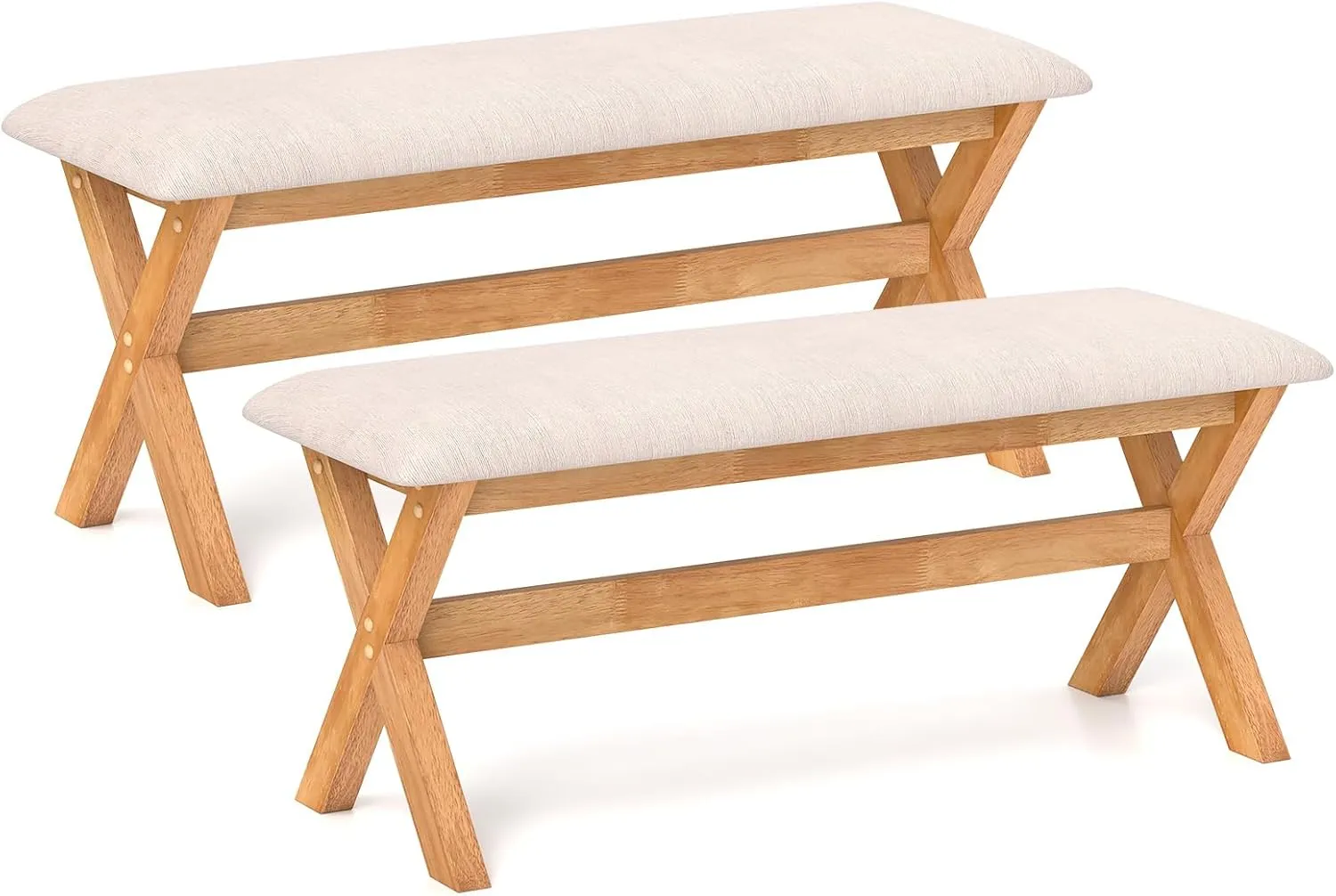 Giantex Upholstered Long Entryway Bench, Rubber Wood Dining Bench with Padded Seat, 43.5x15.5x17.5 Inches, 400 Lbs Capacity