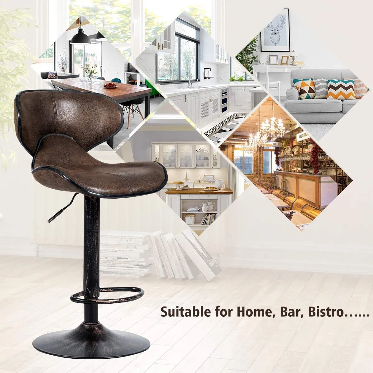 Giantex Vintage Barstools, Swivel Bar Stool with Backrest, Footrest and Height Adjustable, Counter Barstool for Bar