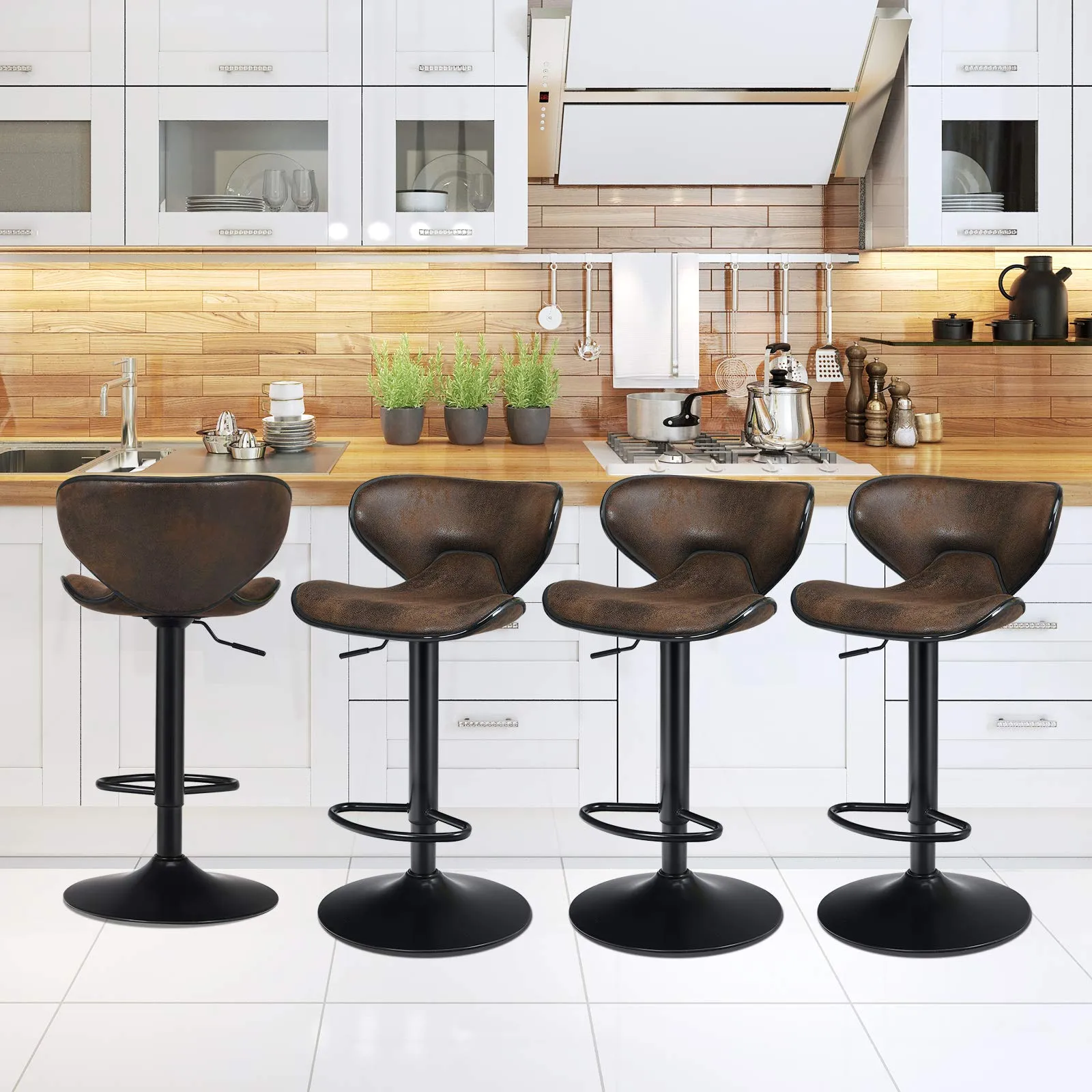 Giantex Vintage Barstools, Swivel Bar Stool with Backrest, Footrest and Height Adjustable, Counter Barstool for Bar