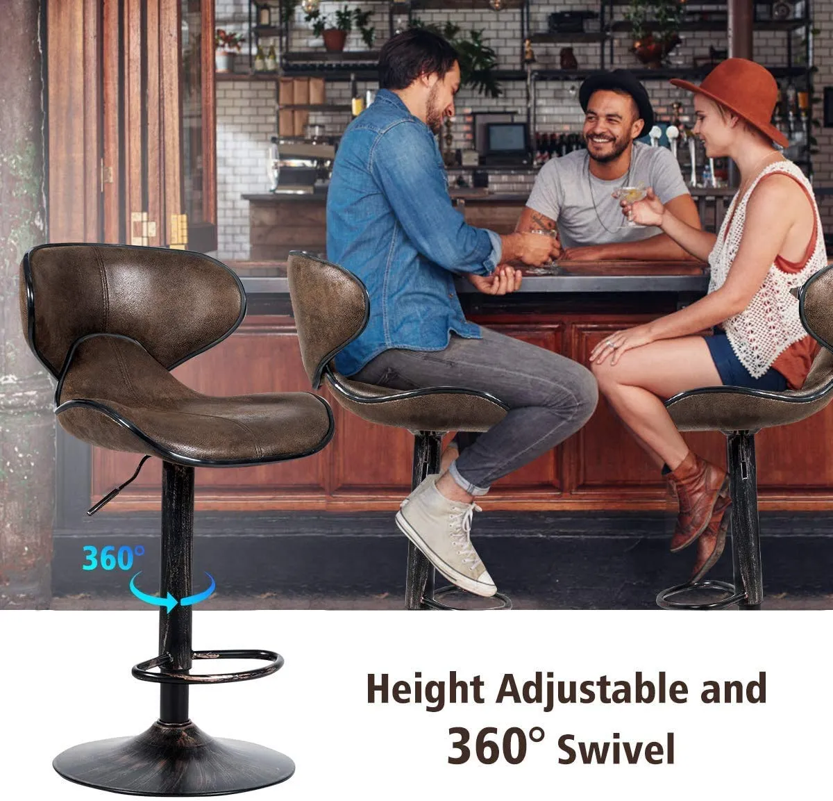 Giantex Vintage Barstools, Swivel Bar Stool with Backrest, Footrest and Height Adjustable, Counter Barstool for Bar