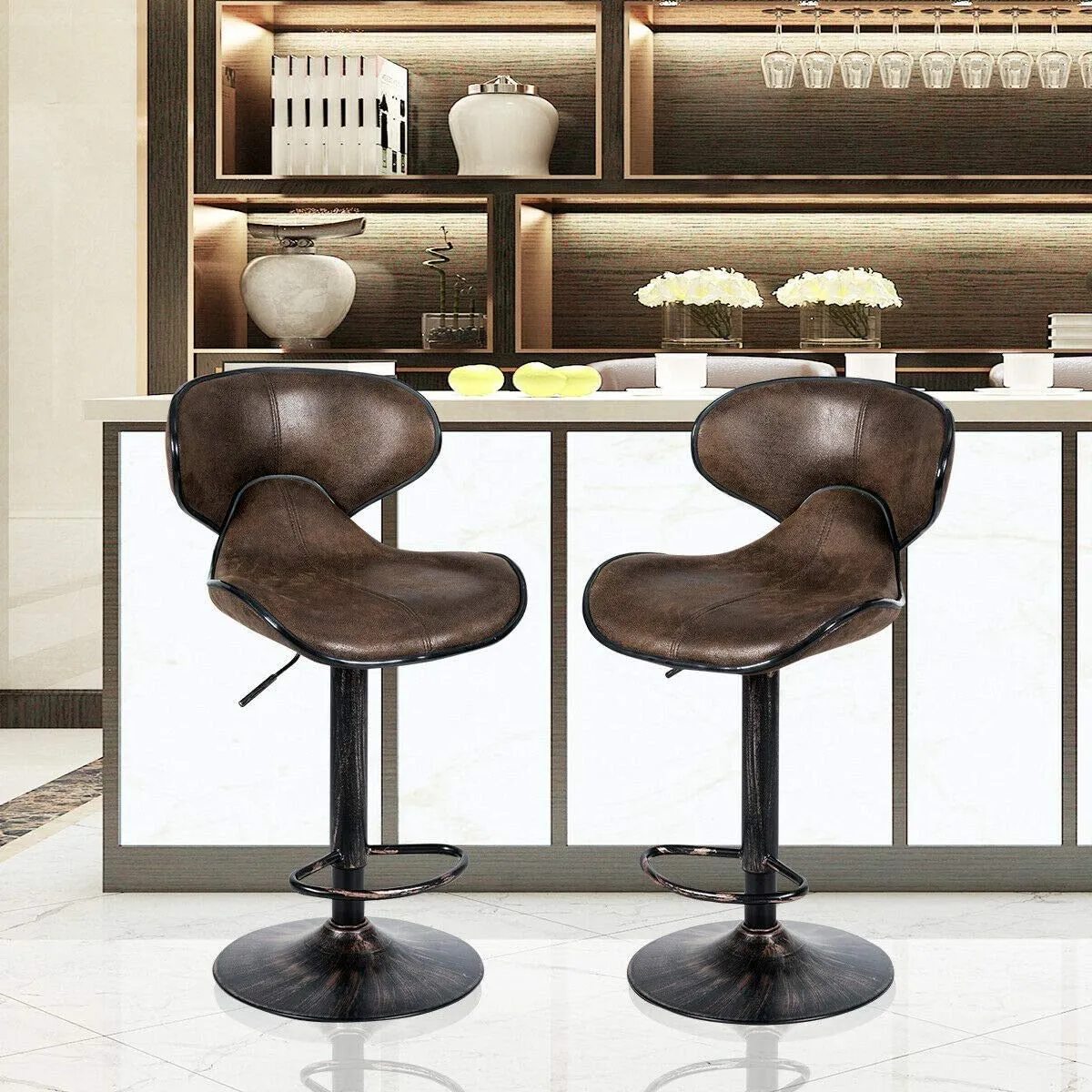 Giantex Vintage Barstools, Swivel Bar Stool with Backrest, Footrest and Height Adjustable, Counter Barstool for Bar