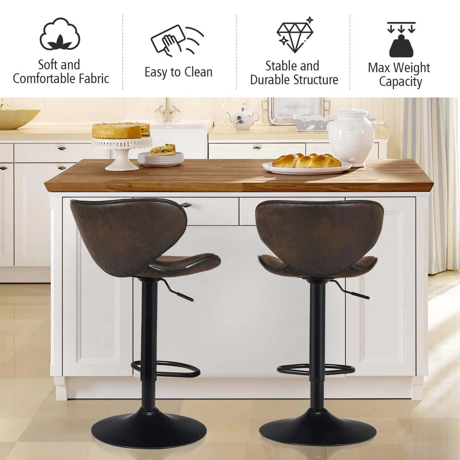 Giantex Vintage Barstools, Swivel Bar Stool with Backrest, Footrest and Height Adjustable, Counter Barstool for Bar