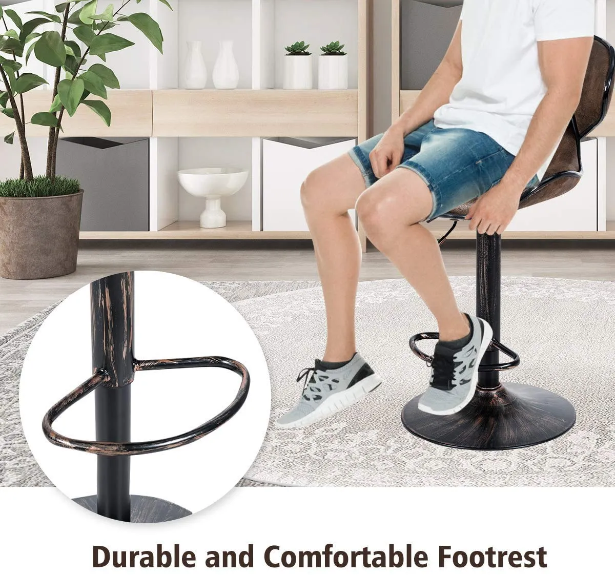Giantex Vintage Barstools, Swivel Bar Stool with Backrest, Footrest and Height Adjustable, Counter Barstool for Bar