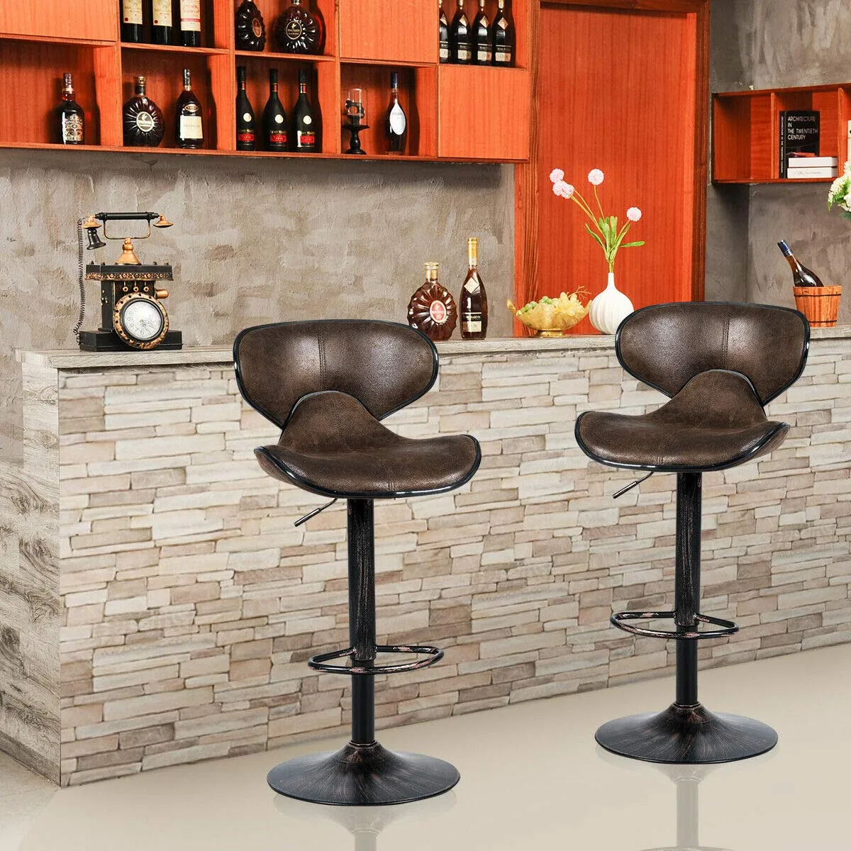 Giantex Vintage Barstools, Swivel Bar Stool with Backrest, Footrest and Height Adjustable, Counter Barstool for Bar