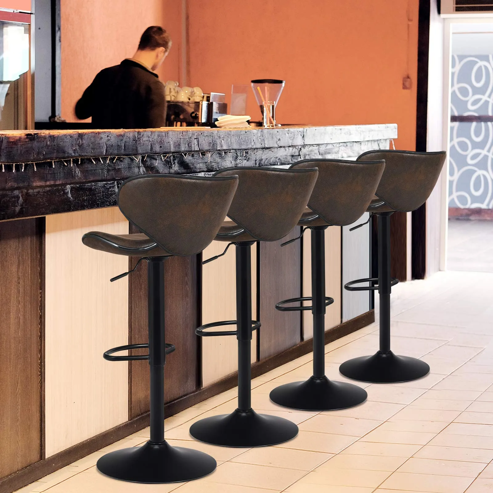 Giantex Vintage Barstools, Swivel Bar Stool with Backrest, Footrest and Height Adjustable, Counter Barstool for Bar