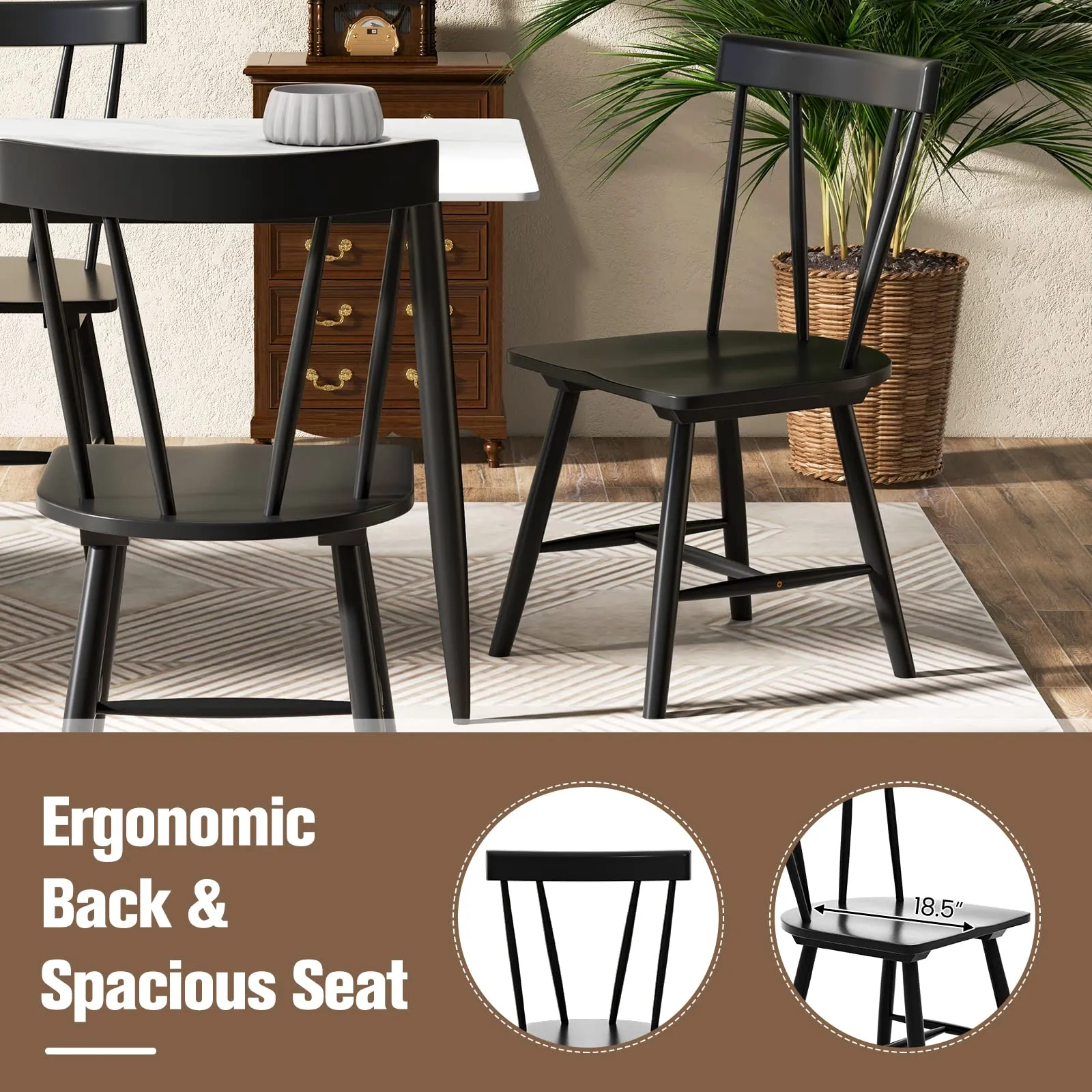 Giantex Windsor Chairs, Armless Dining Chairs with Solid Rubber Wood Frame