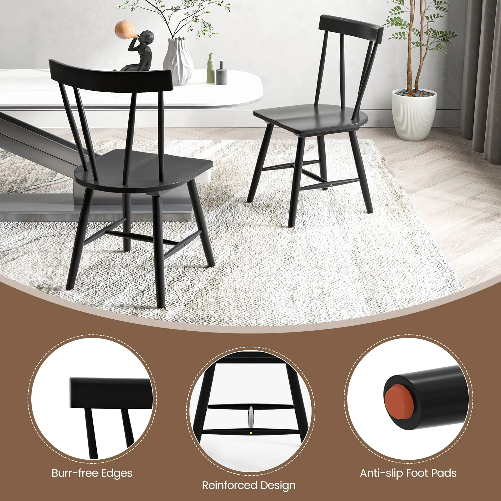 Giantex Windsor Chairs, Armless Dining Chairs with Solid Rubber Wood Frame