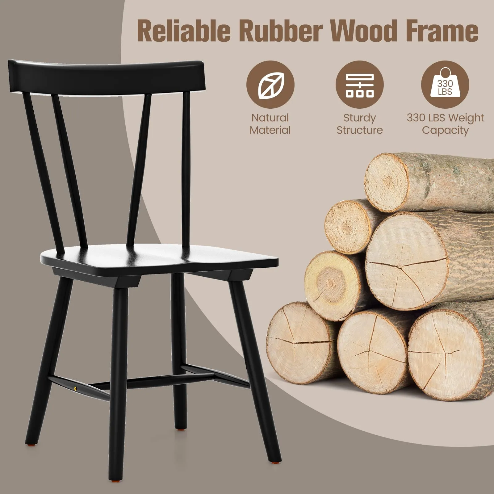 Giantex Windsor Chairs, Armless Dining Chairs with Solid Rubber Wood Frame