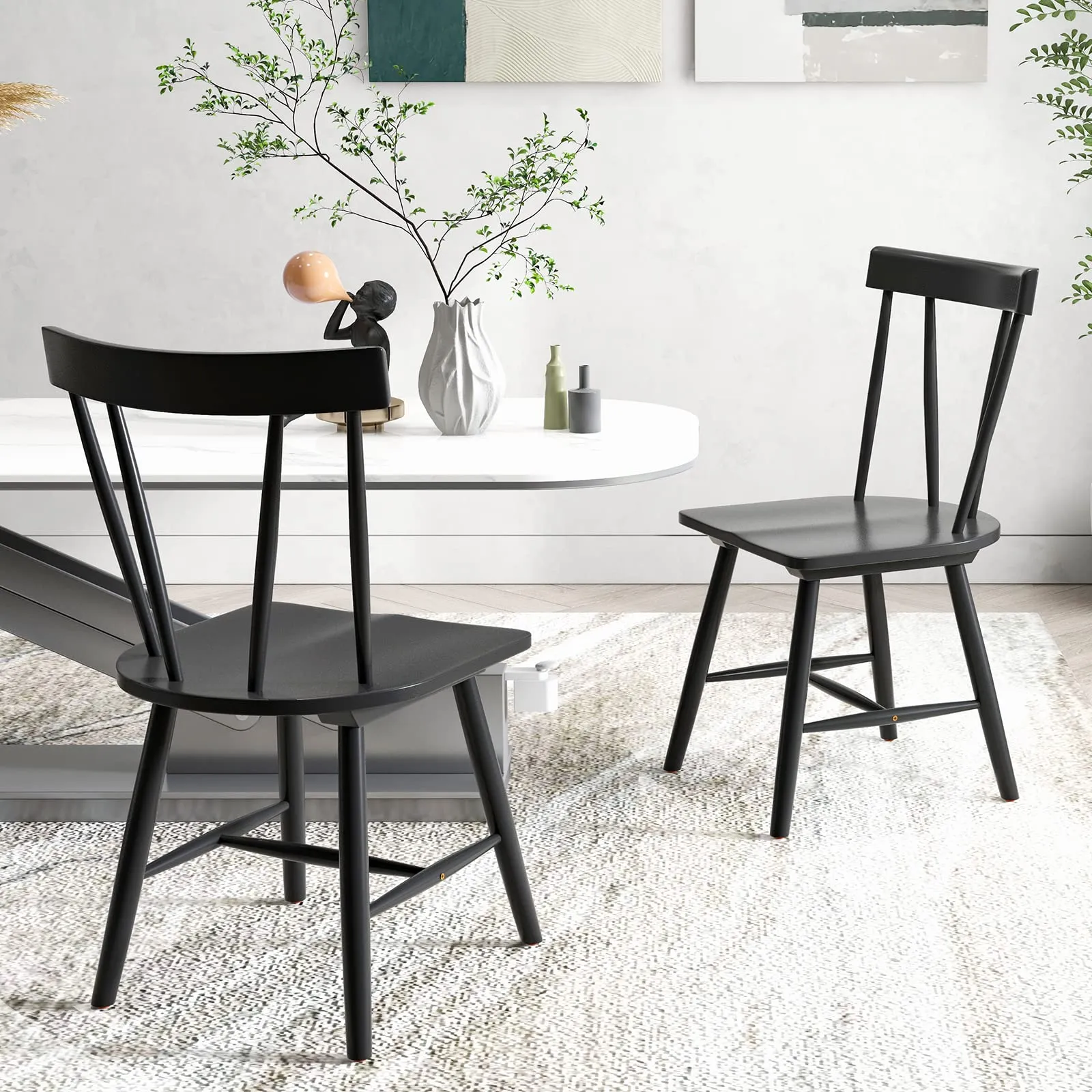 Giantex Windsor Chairs, Armless Dining Chairs with Solid Rubber Wood Frame