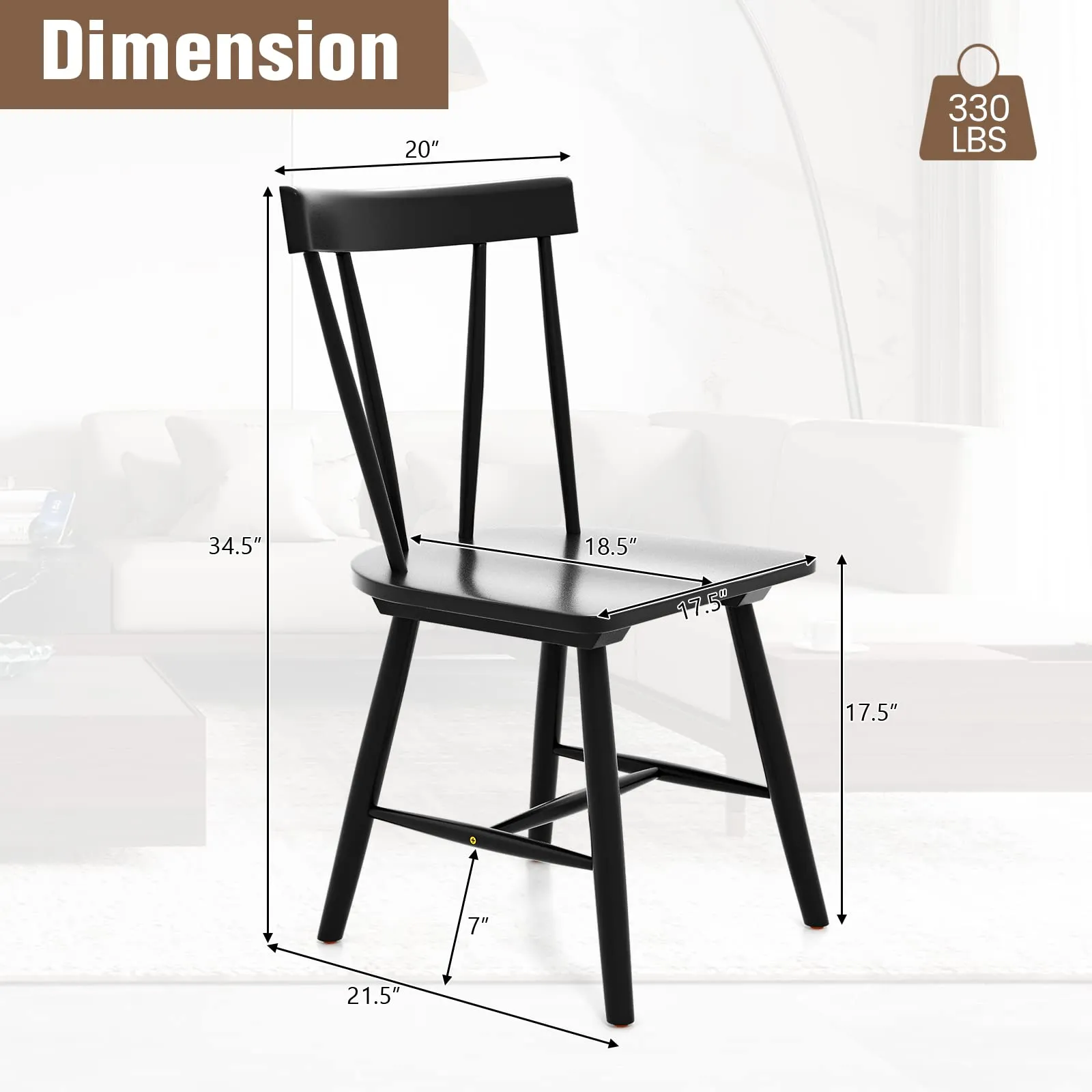 Giantex Windsor Chairs, Armless Dining Chairs with Solid Rubber Wood Frame