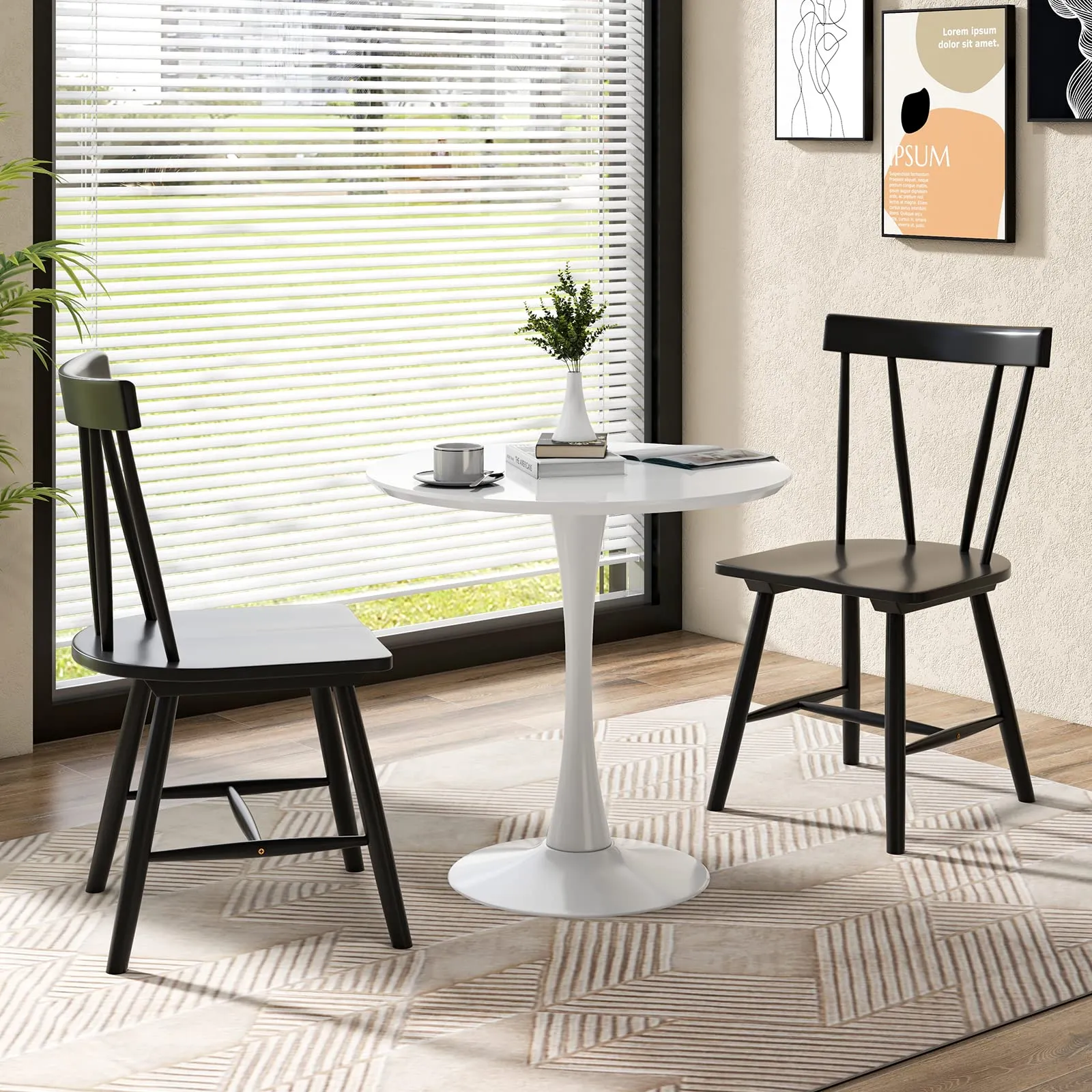 Giantex Windsor Chairs, Armless Dining Chairs with Solid Rubber Wood Frame