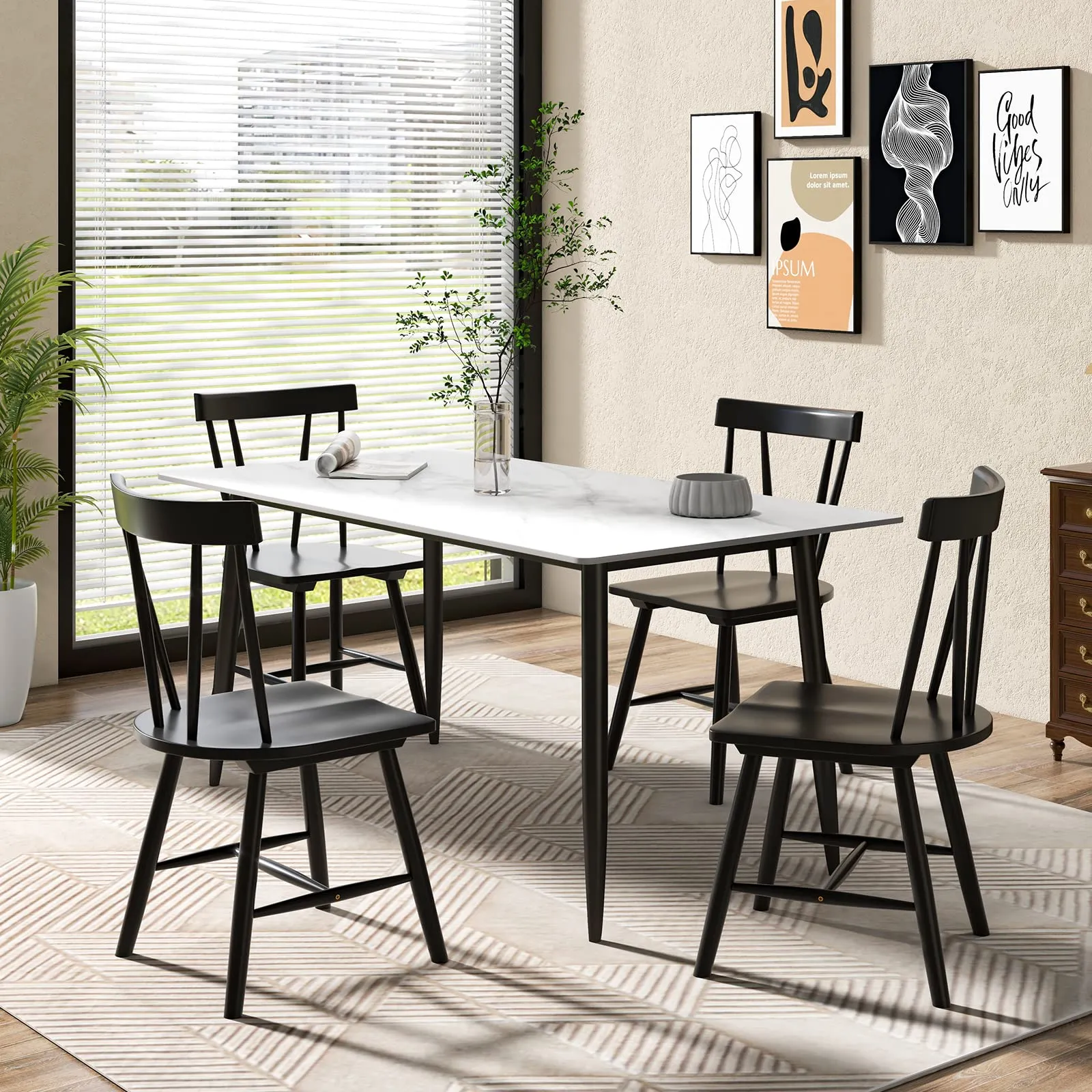 Giantex Windsor Chairs, Armless Dining Chairs with Solid Rubber Wood Frame