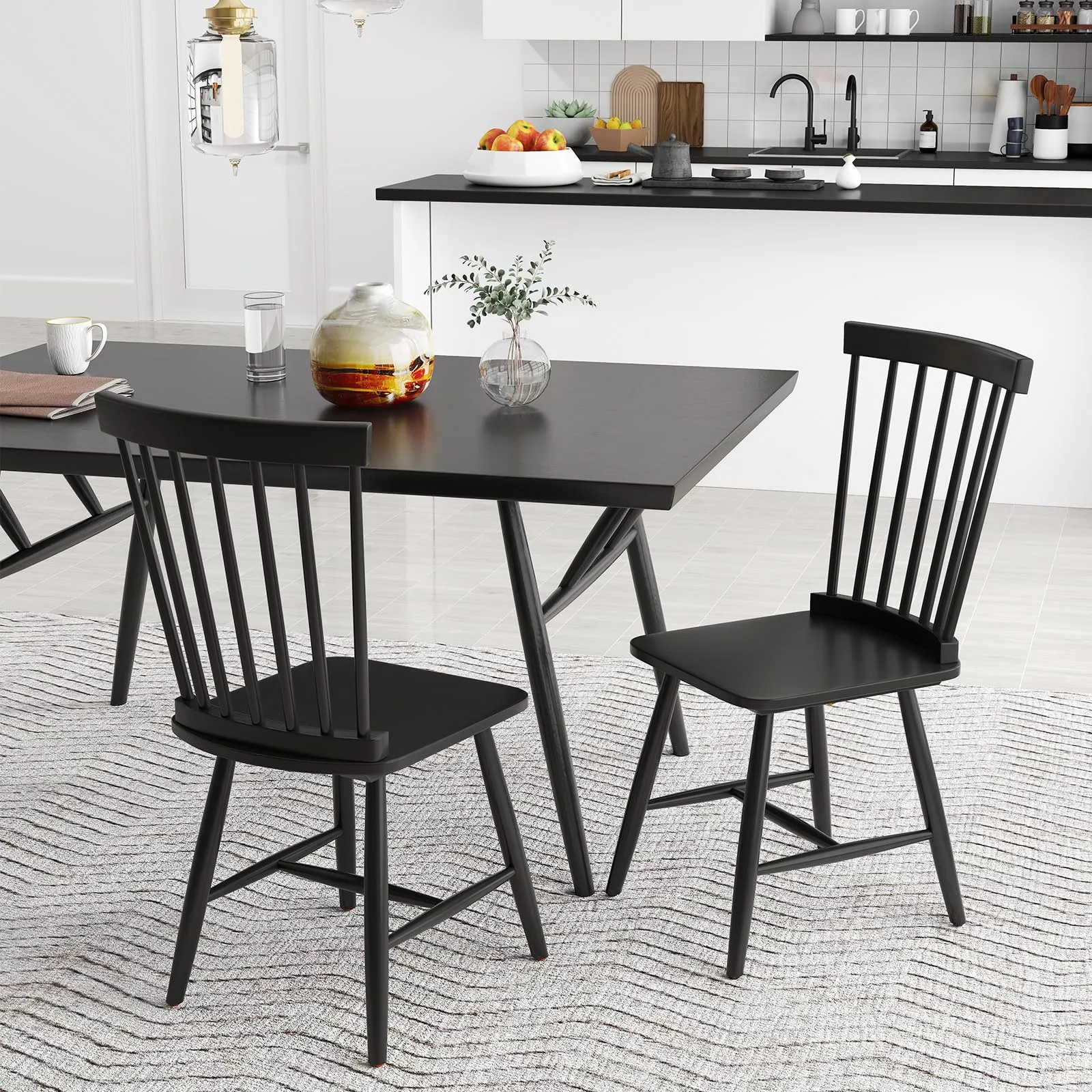 Giantex Windsor Dining Chairs Set of 2/4 Black, w/Wide Seat & Spindle Back, Max Load 400 Lbs