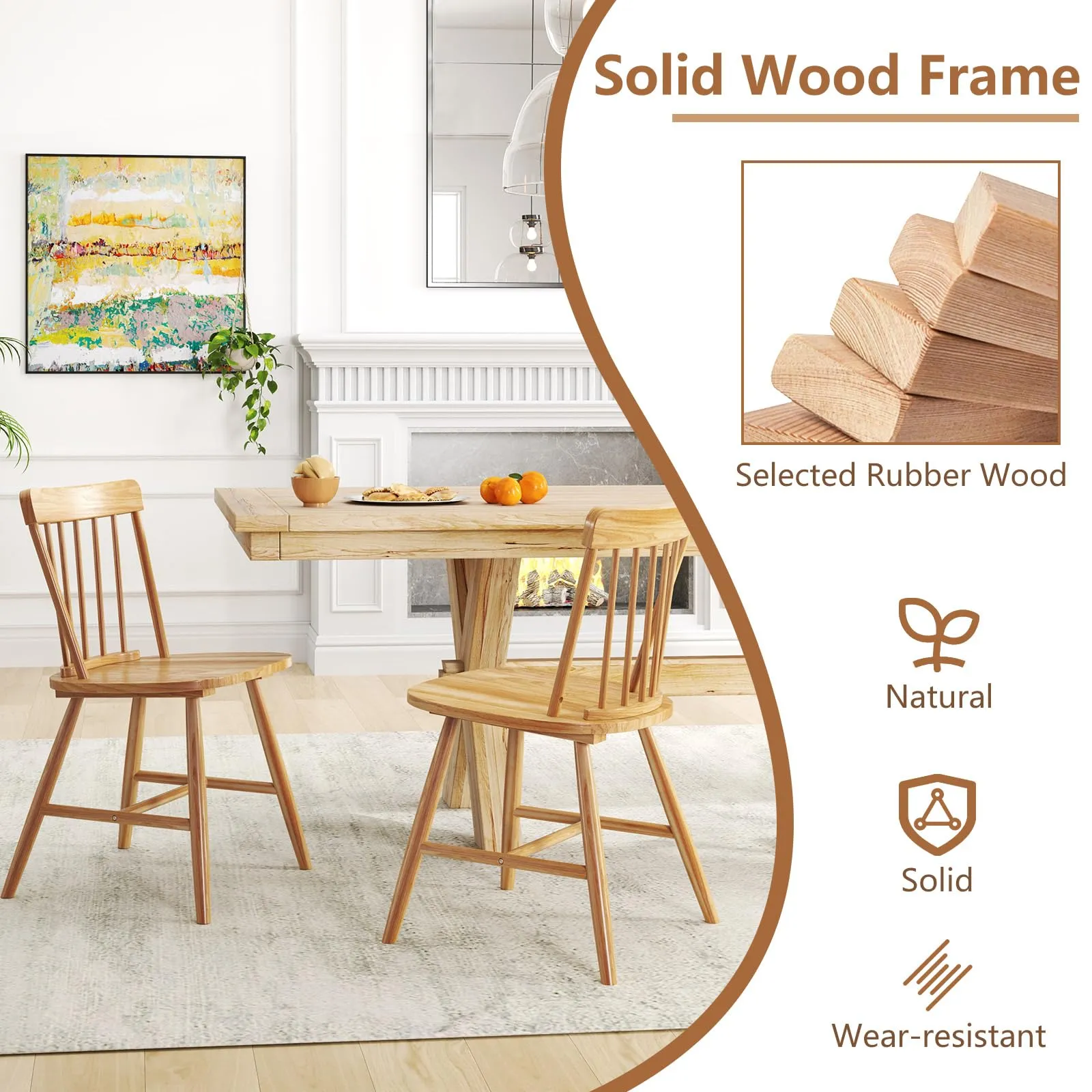 Giantex Windsor Dining Chairs Set of 2/4, Farmhouse Kitchen Chairs w/Rubber Wood Frame, Elegant Hollowed Backrest