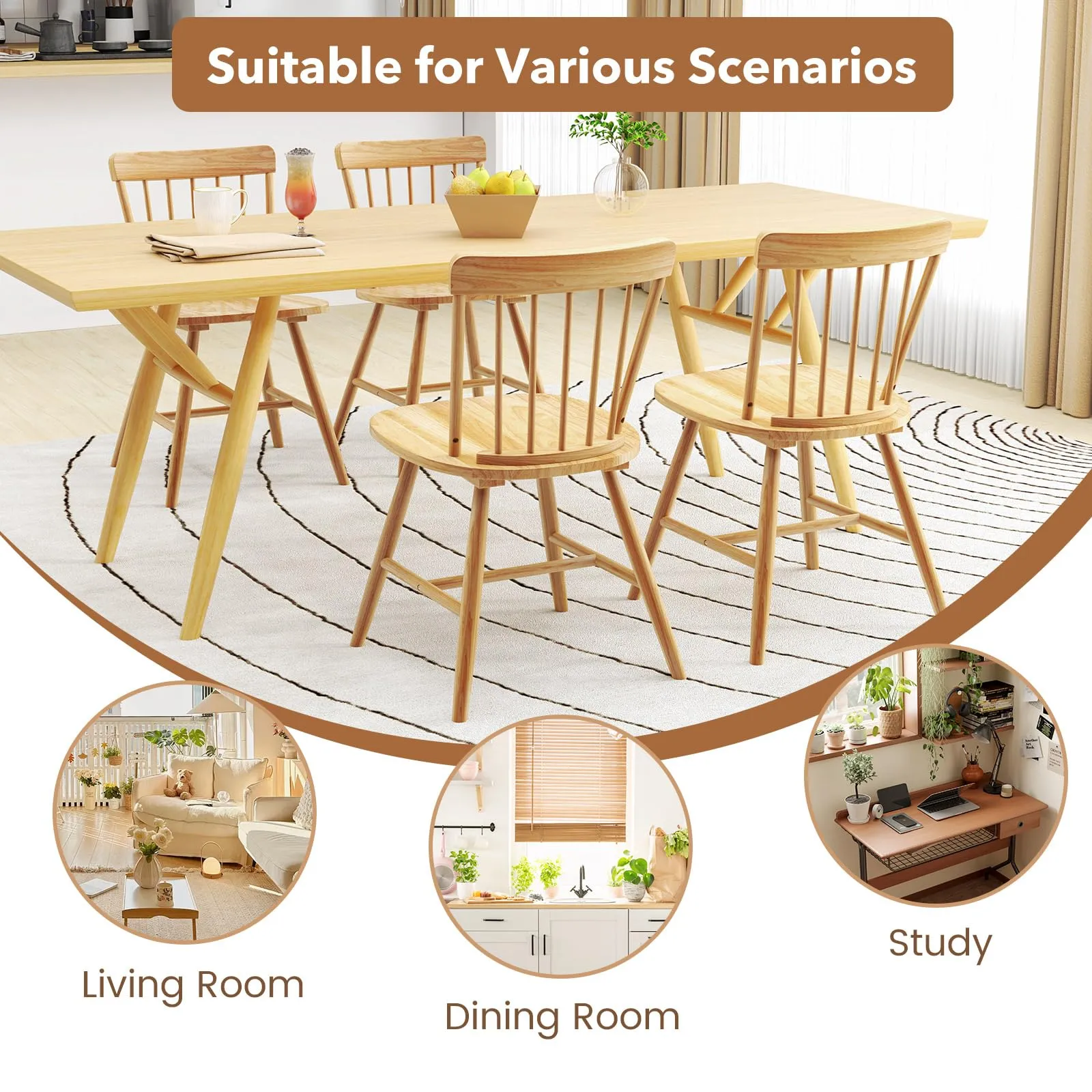 Giantex Windsor Dining Chairs Set of 2/4, Farmhouse Kitchen Chairs w/Rubber Wood Frame, Elegant Hollowed Backrest