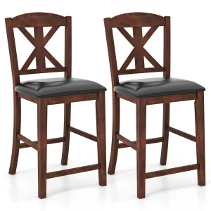 Giantex Wood Bar Stools Set, 24" Upholstered Counter Height Bar Chairs w/Hollowed High Back set of dining chairs, wooden chairs