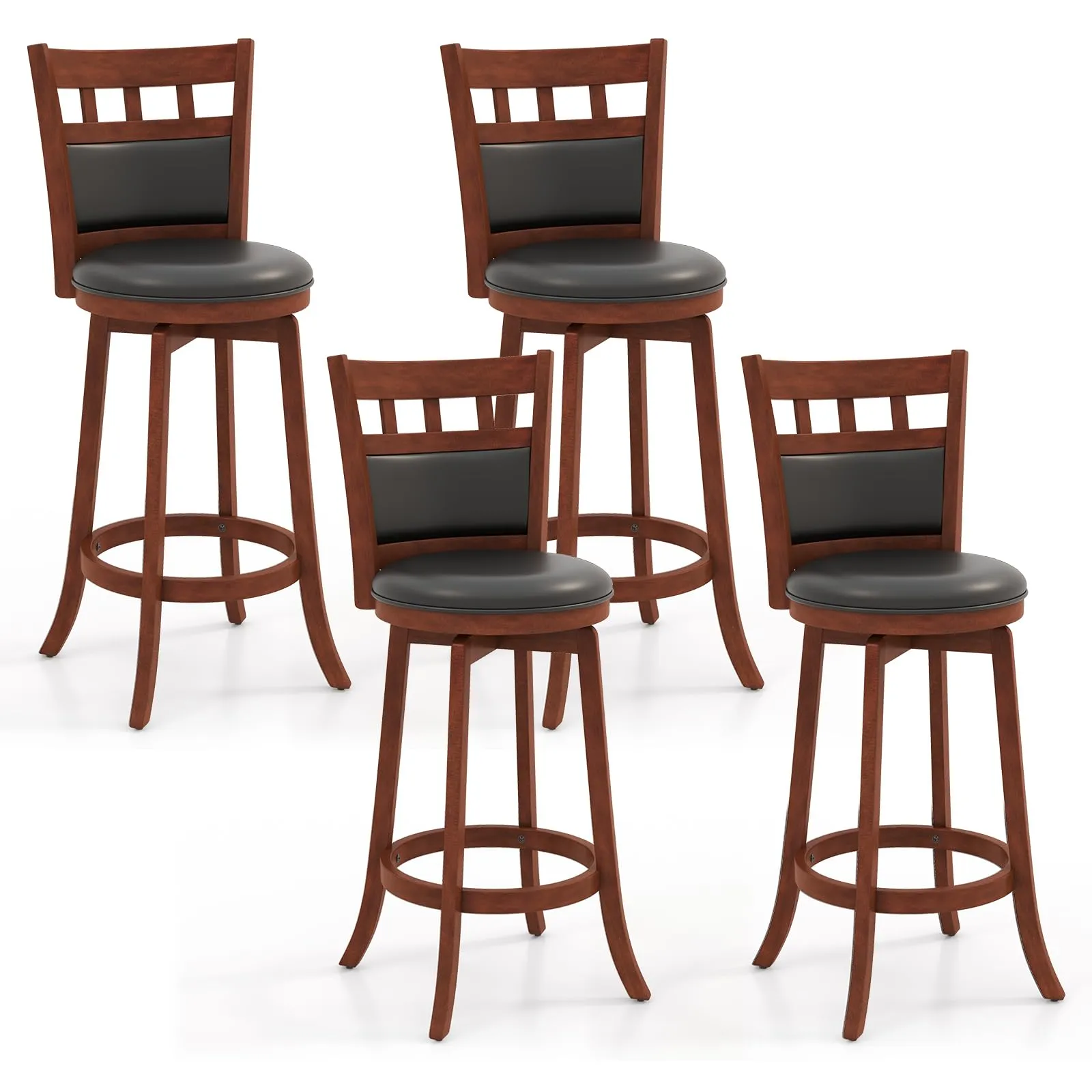 Giantex Wood Bar Stools Set, 31" Swivel Bar Height Barstools w/Back, Rubber Wood Frame kitchen barstool, adjustable bar stool
