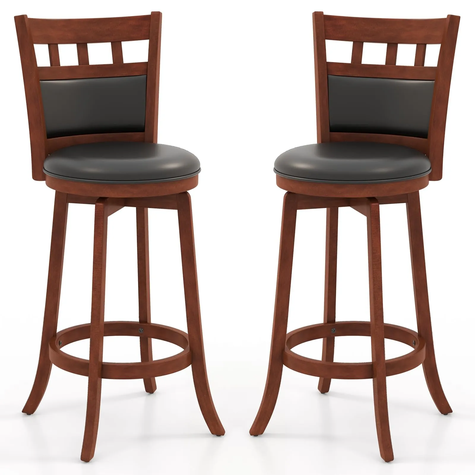 Giantex Wood Bar Stools Set, 31" Swivel Bar Height Barstools w/Back, Rubber Wood Frame
