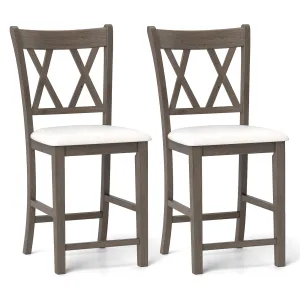 Giantex Wood Bar Stools Set of 2/4, 24" Counter Height Bar Stools w/Cross Back & Linen Fabric Upholstered Seat kitchen barstool, adjustable bar stool