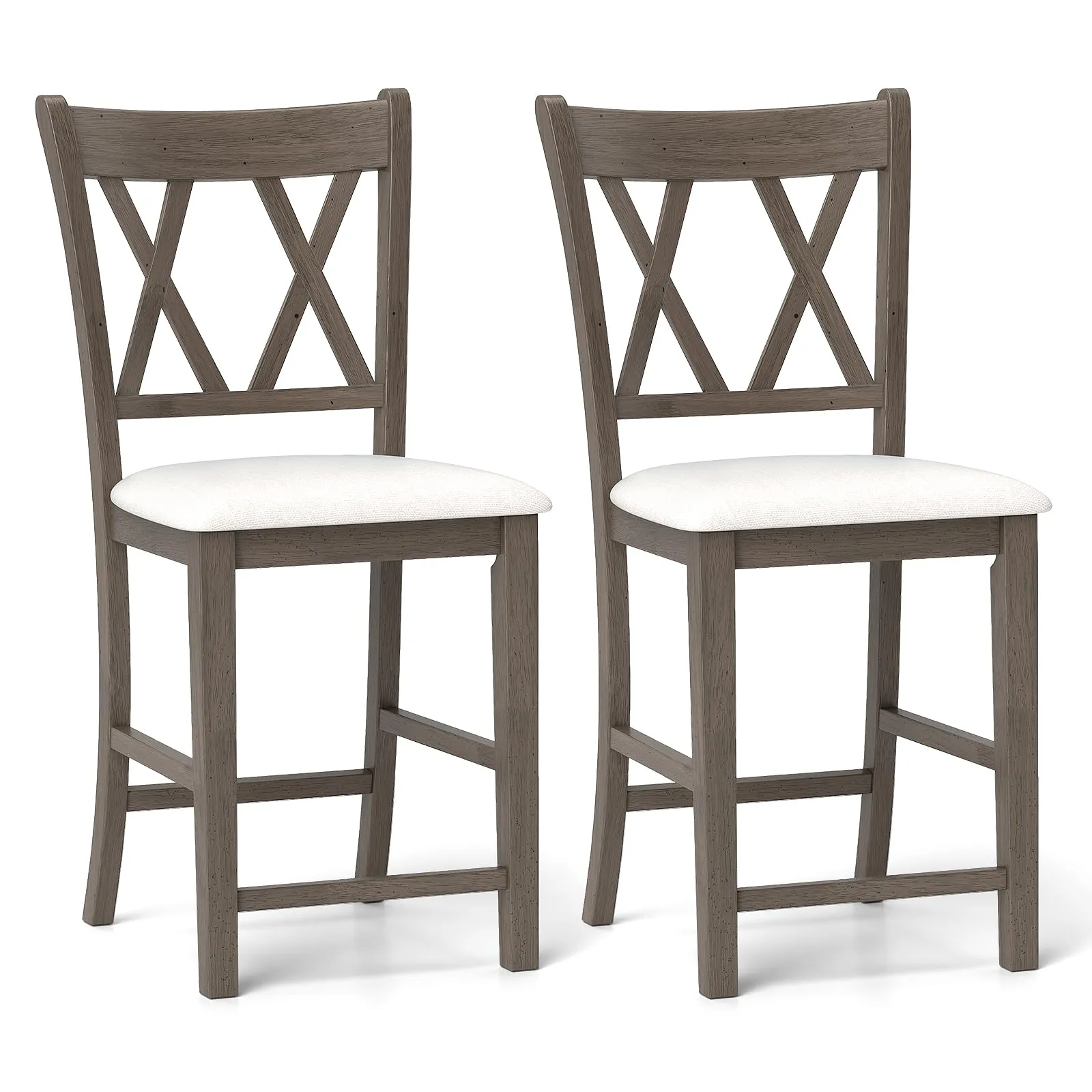 Giantex Wood Bar Stools Set of 2/4, 24" Counter Height Bar Stools w/Cross Back & Linen Fabric Upholstered Seat kitchen barstool, adjustable bar stool
