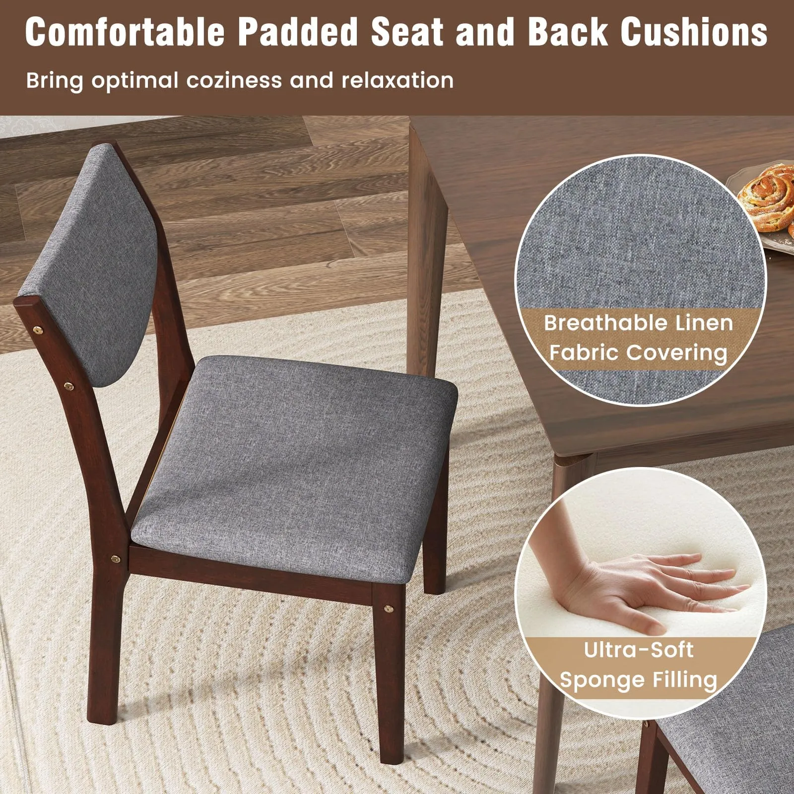 Giantex Wood Dining Chair, Wooden Kitchen Chairs with Rubber Wood Frame
