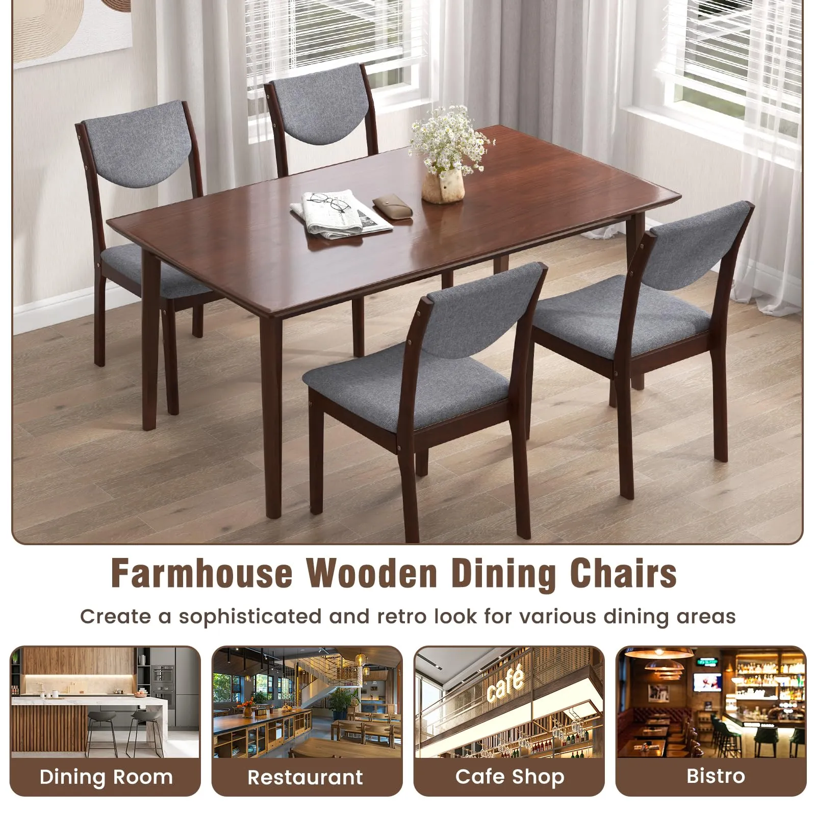 Giantex Wood Dining Chair, Wooden Kitchen Chairs with Rubber Wood Frame
