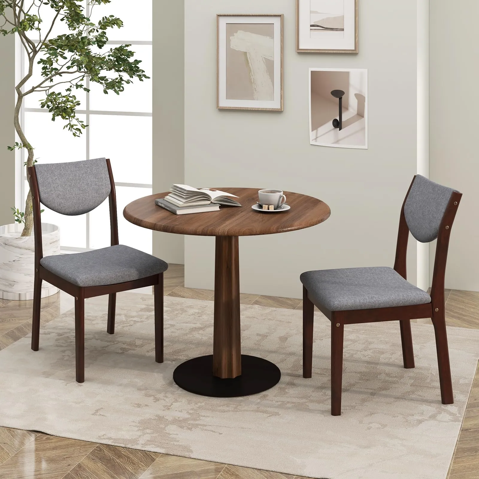 Giantex Wood Dining Chair, Wooden Kitchen Chairs with Rubber Wood Frame