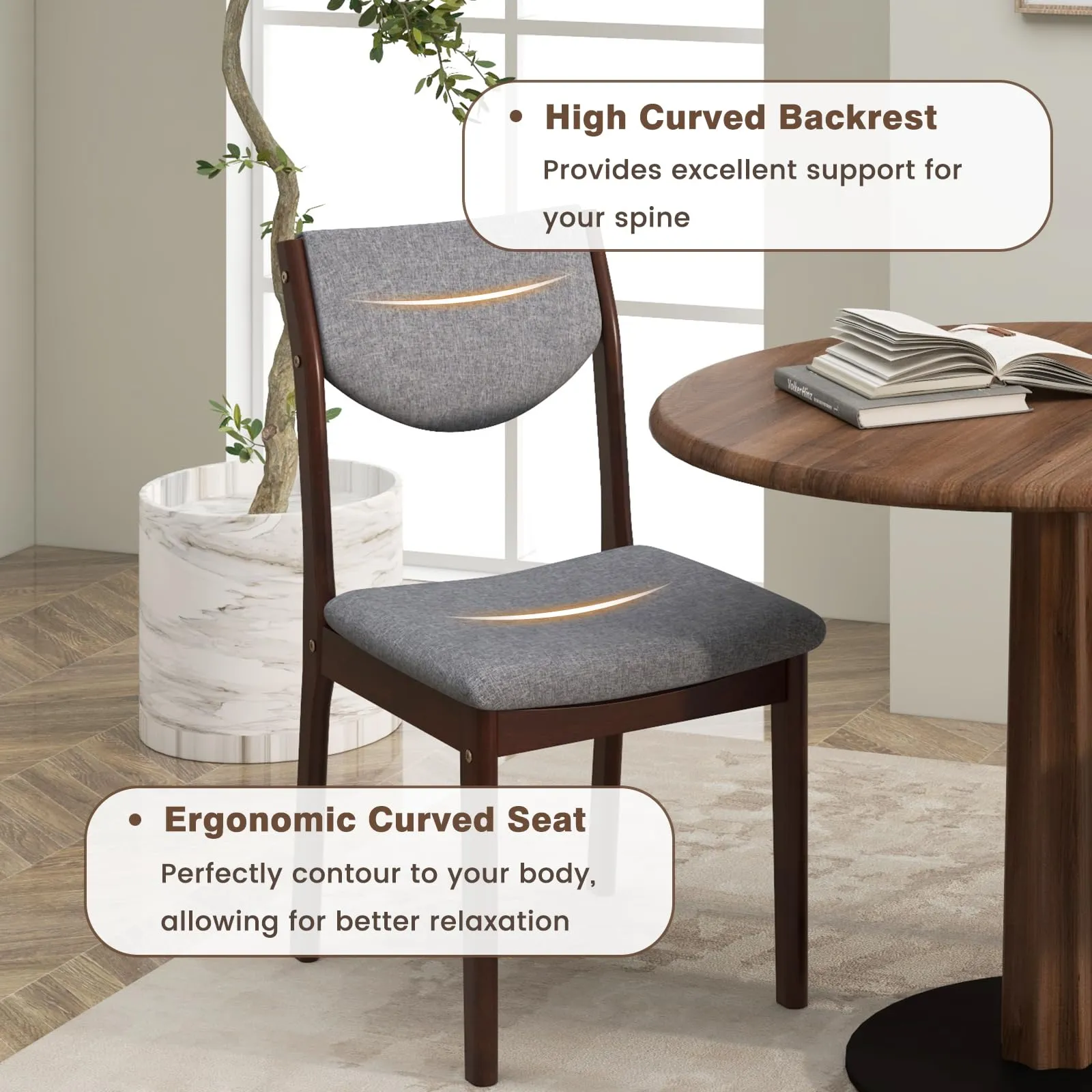 Giantex Wood Dining Chair, Wooden Kitchen Chairs with Rubber Wood Frame