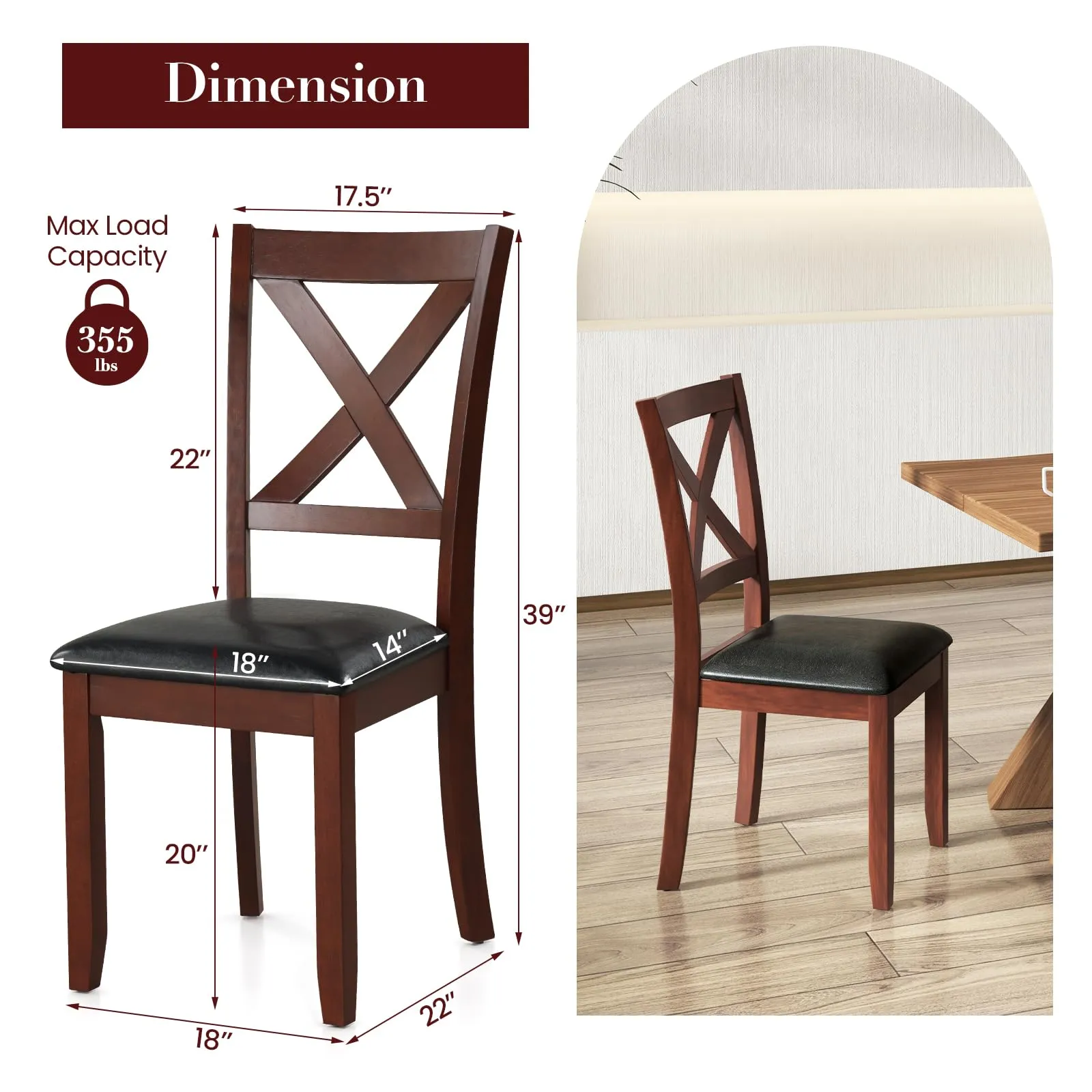 Giantex Wood Dining Chairs, Faux Leather Upholstered Dining Chairs with Rubber Wood Legs