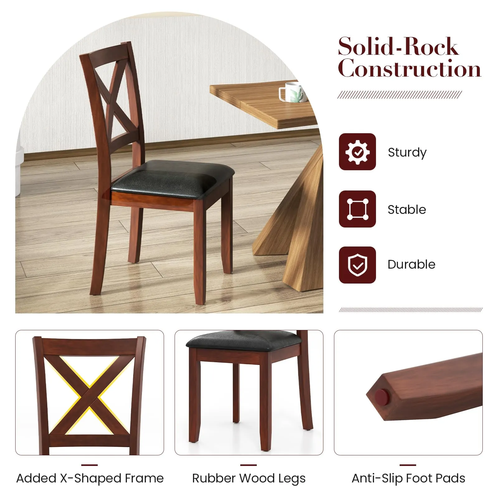 Giantex Wood Dining Chairs, Faux Leather Upholstered Dining Chairs with Rubber Wood Legs