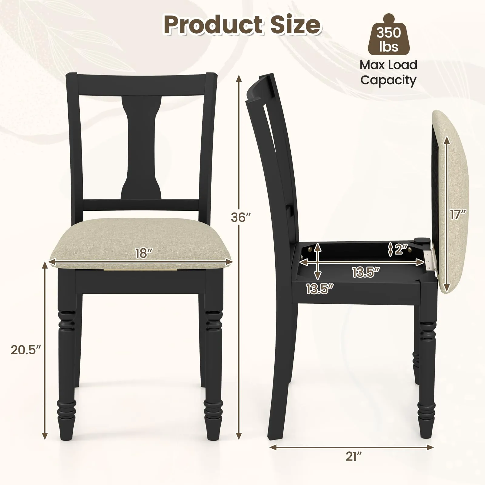 Giantex Wood Dining Chairs Set Farmhouse Dining Room Chair with Cushion Seat, Armless Wooden Dining Side Chairs