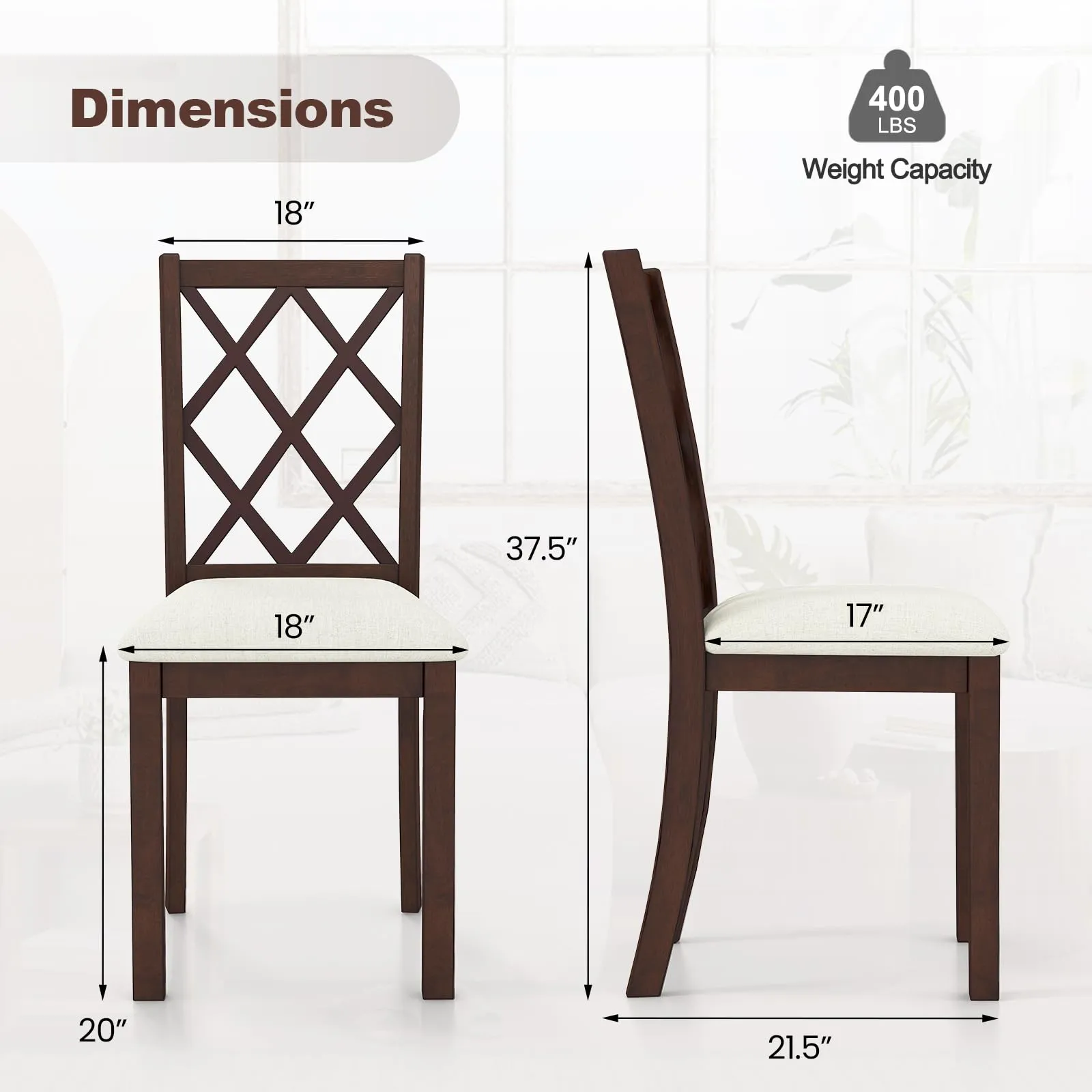 Giantex Wood Dining Chairs Set of 2, Farmhouse Kitchen Chair with Rubber Wood Legs, Max Load 400 Lbs
