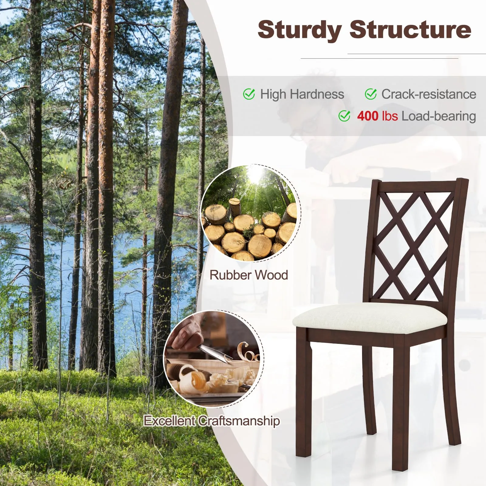Giantex Wood Dining Chairs Set of 2, Farmhouse Kitchen Chair with Rubber Wood Legs, Max Load 400 Lbs